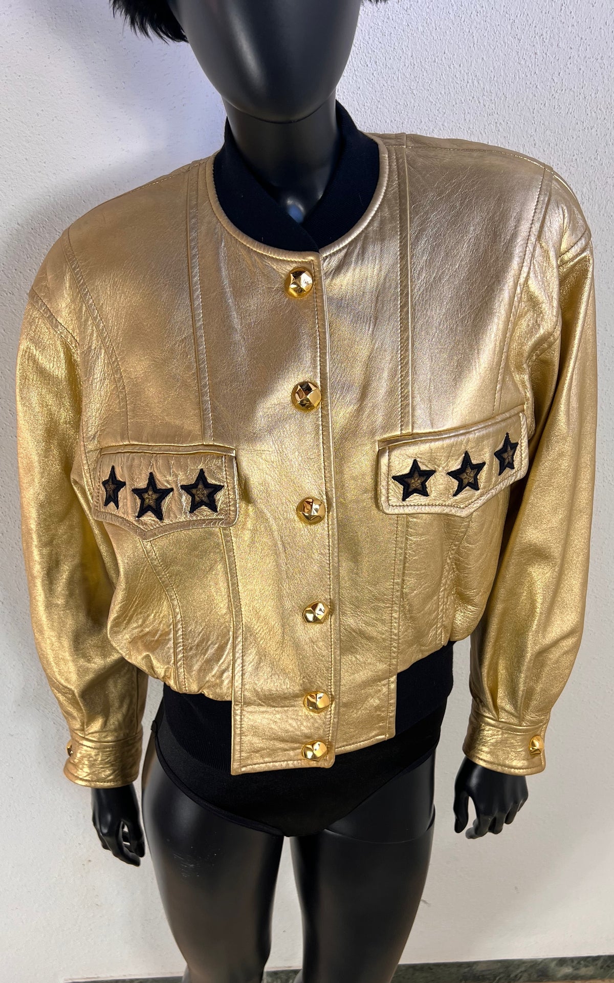 Iconic 1991 Escada Metallic Gold Leather Bomber Jacket
