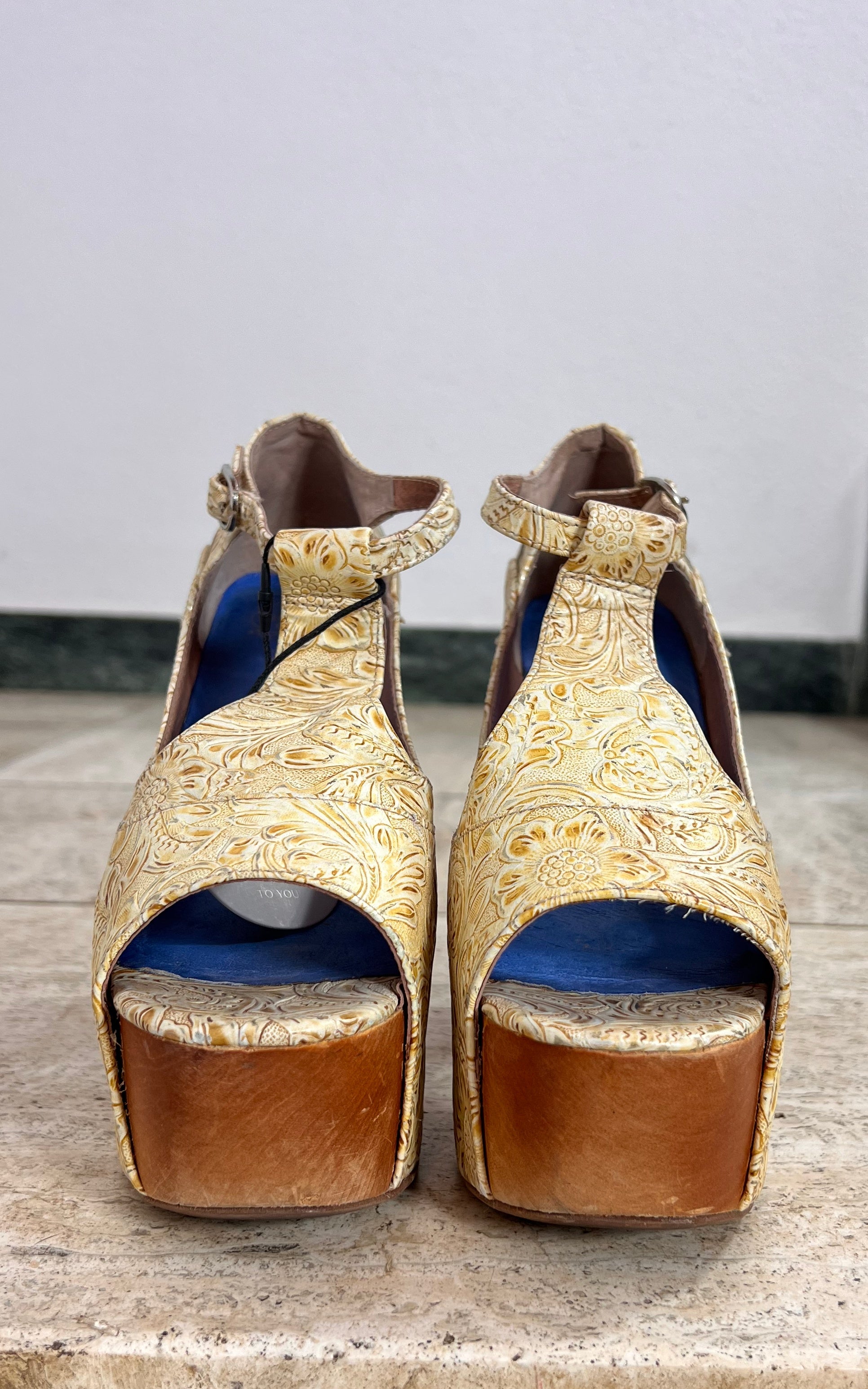 Jeffrey Campbell Embossed Platform T-Strap Heels 37