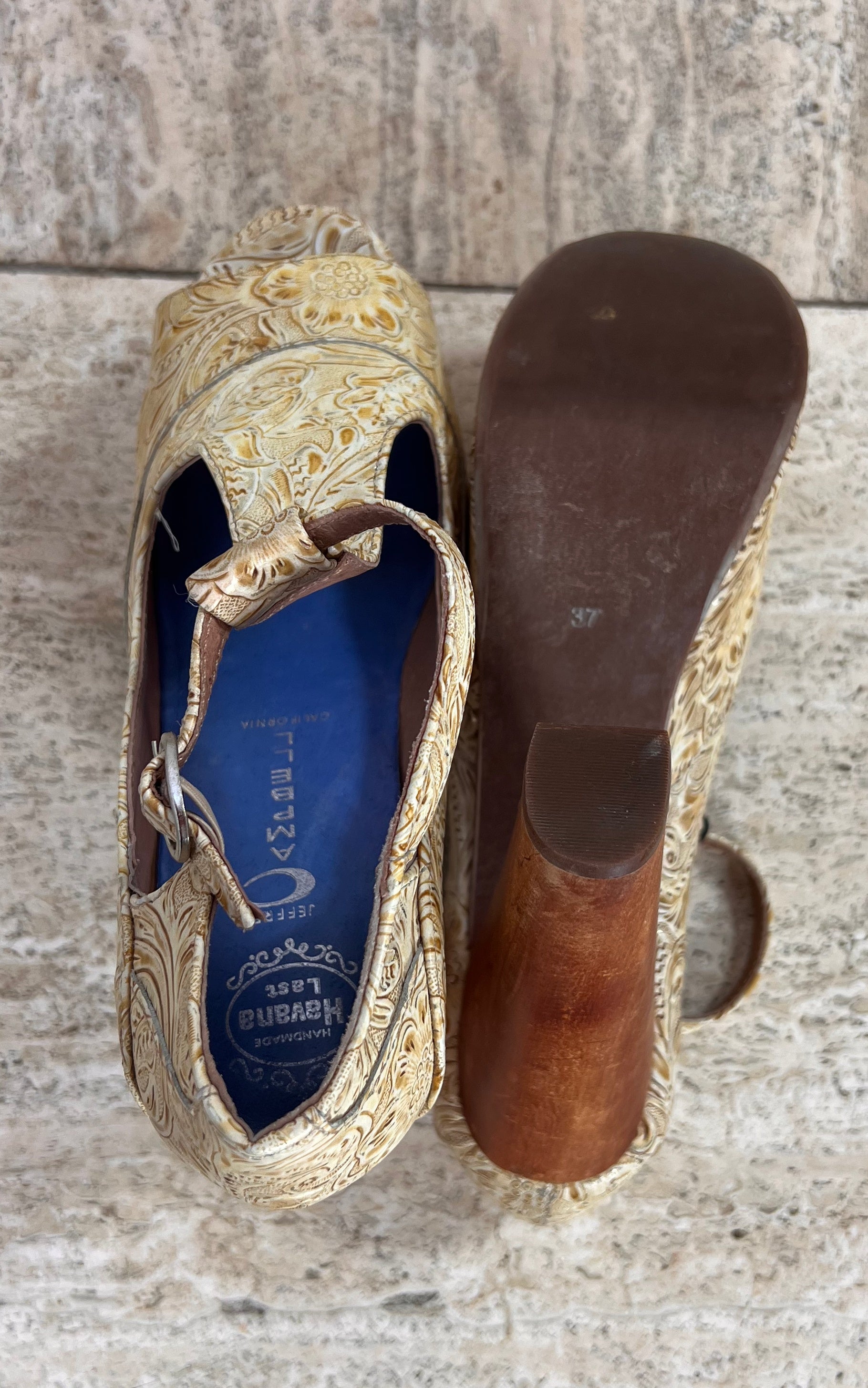 Jeffrey Campbell Embossed Platform T-Strap Heels 37