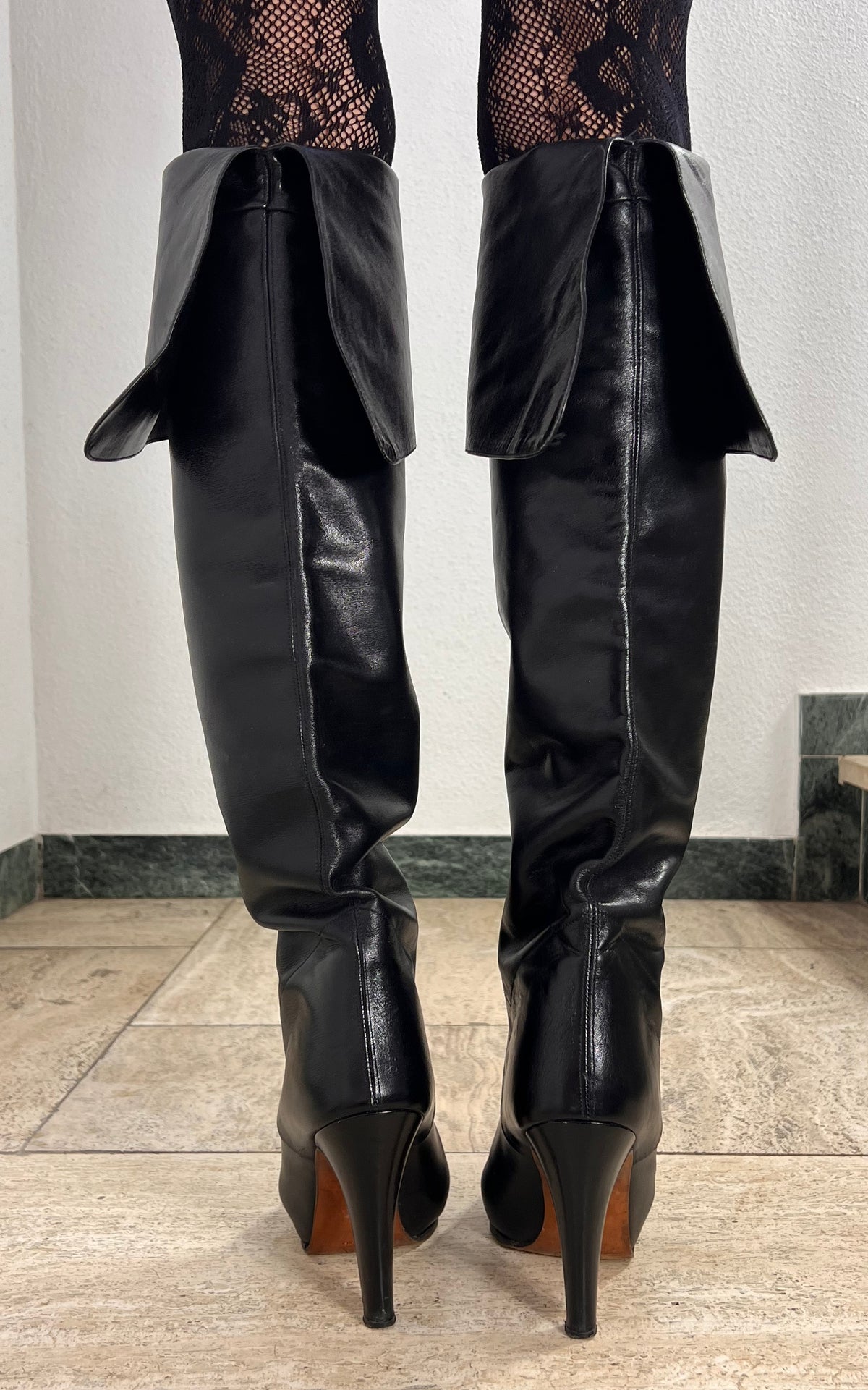 1970s Italian Black Leather Pirate Boots 40
