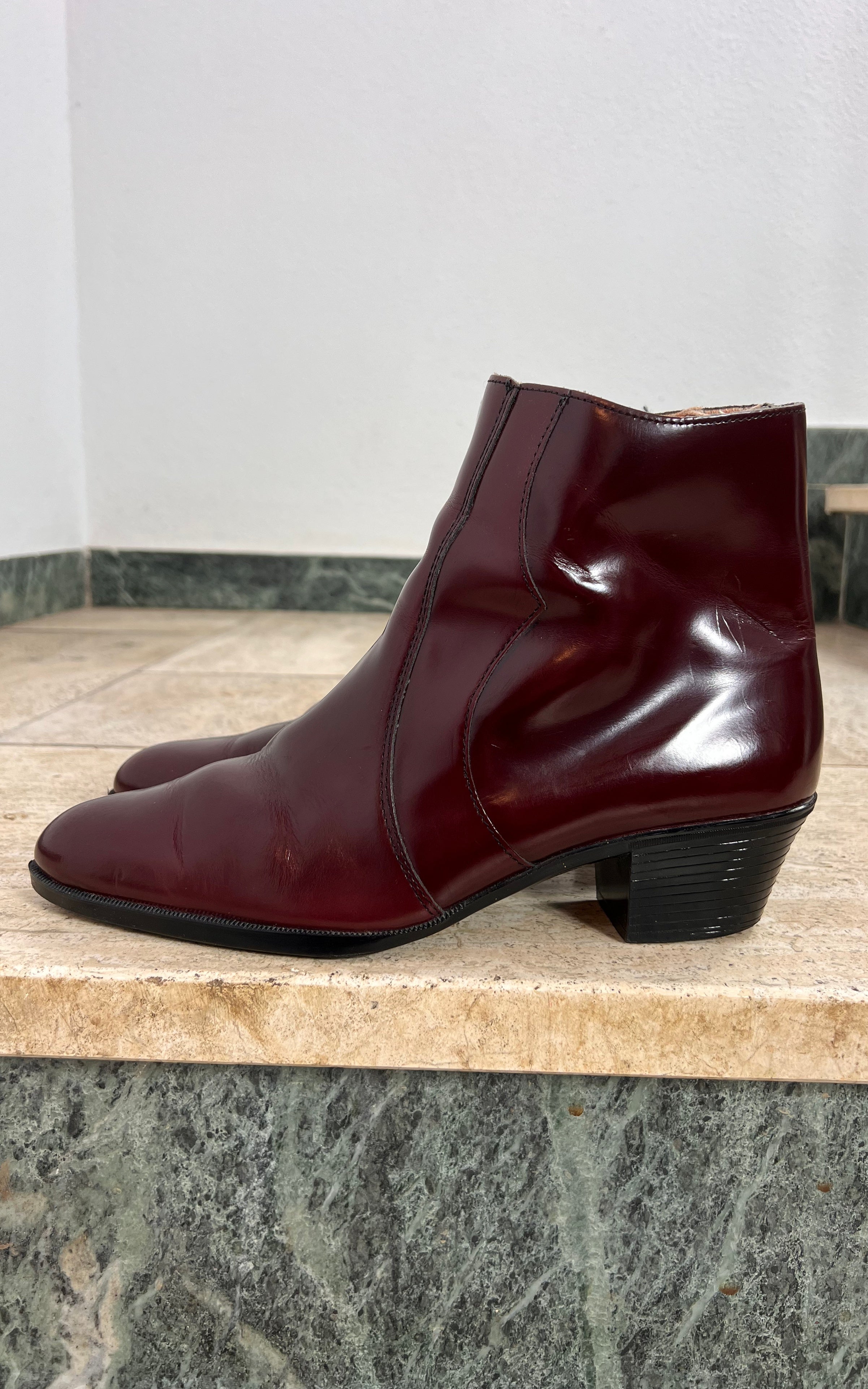 Vintage MENS Patent Leather Burgundy Ankle Boots 42
