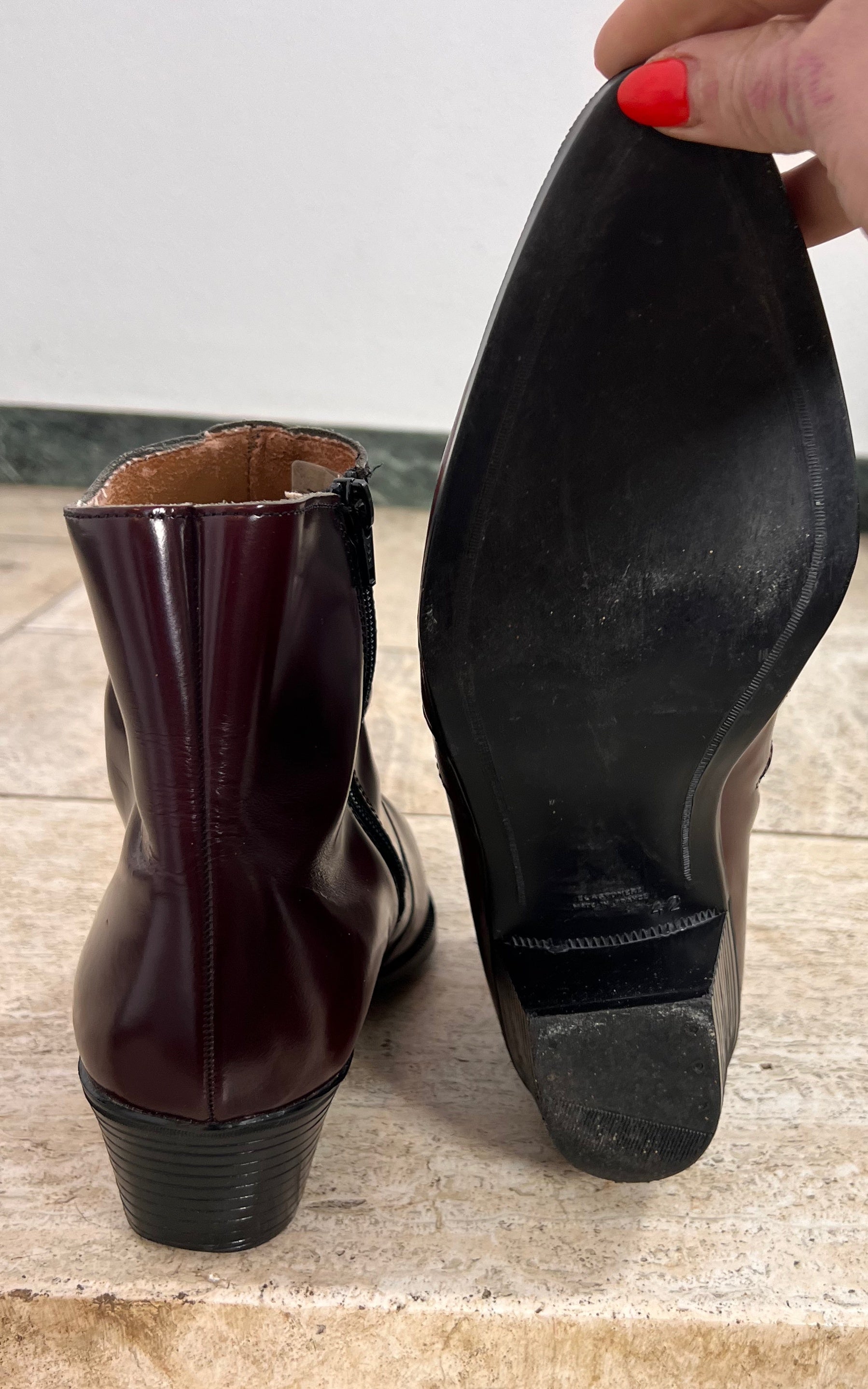 Vintage MENS Patent Leather Burgundy Ankle Boots 42