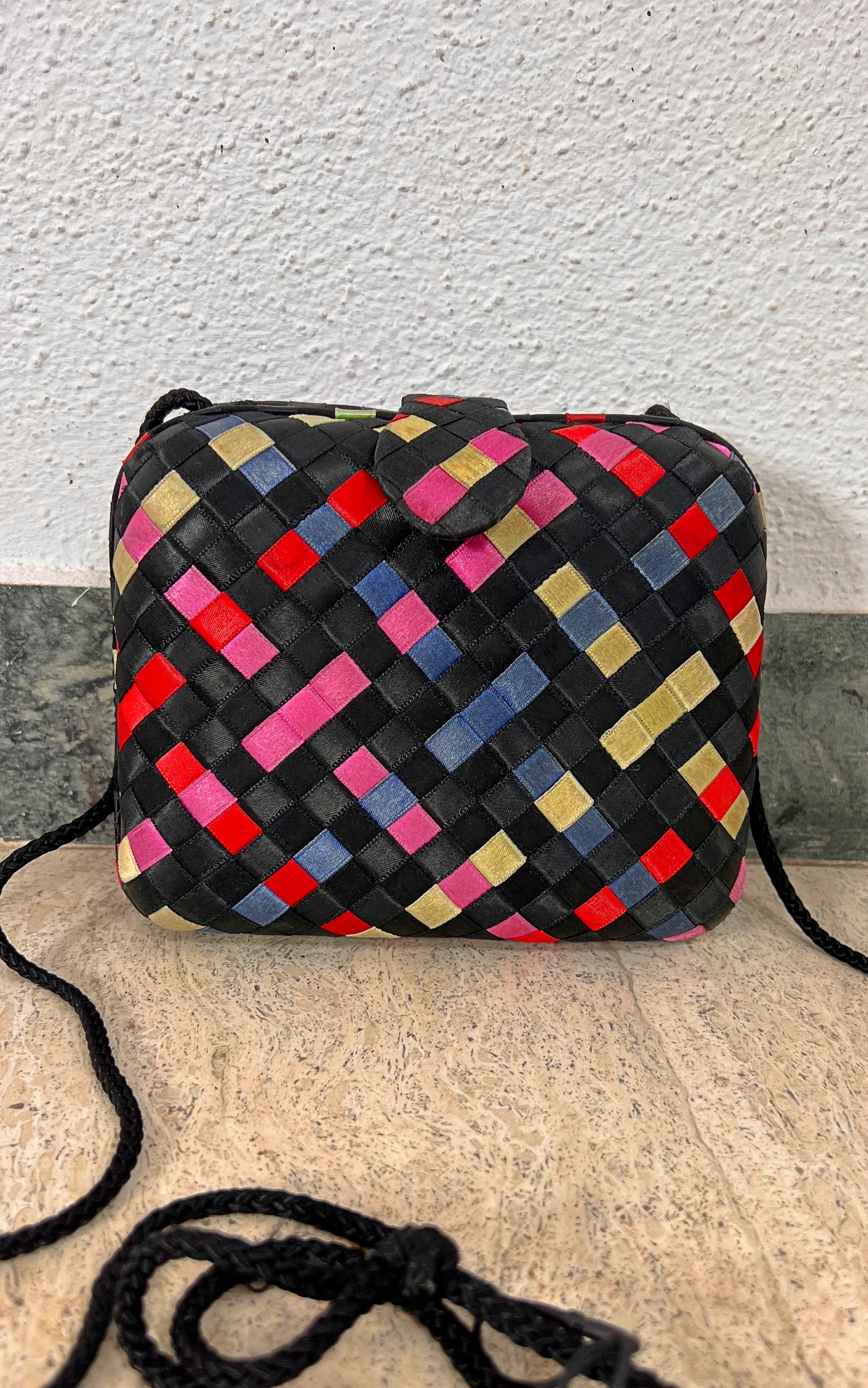 Vintage 90s Woven Satin Crossbody Bag