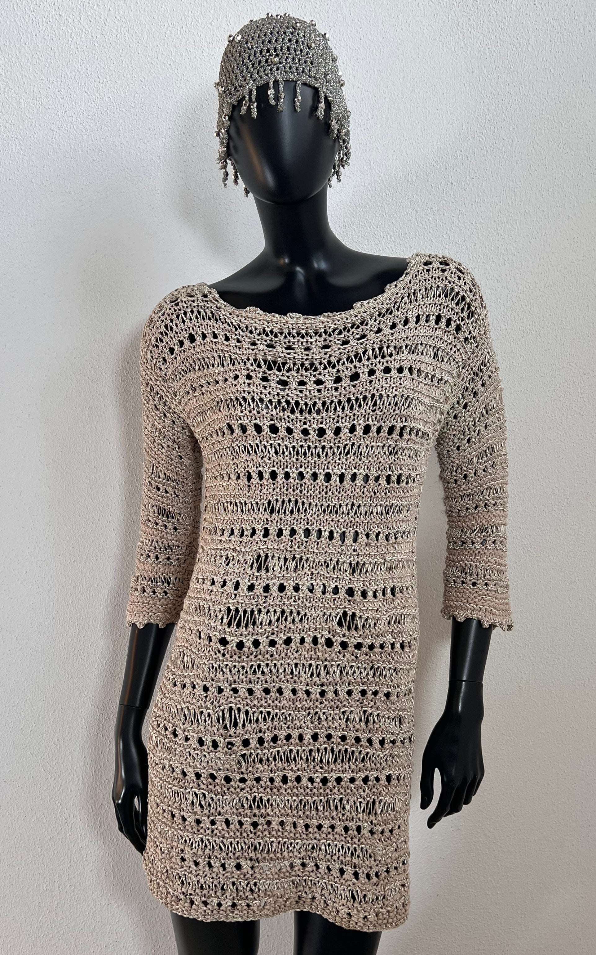 Vintage Metallic Yarn Crochet Dress Handmade