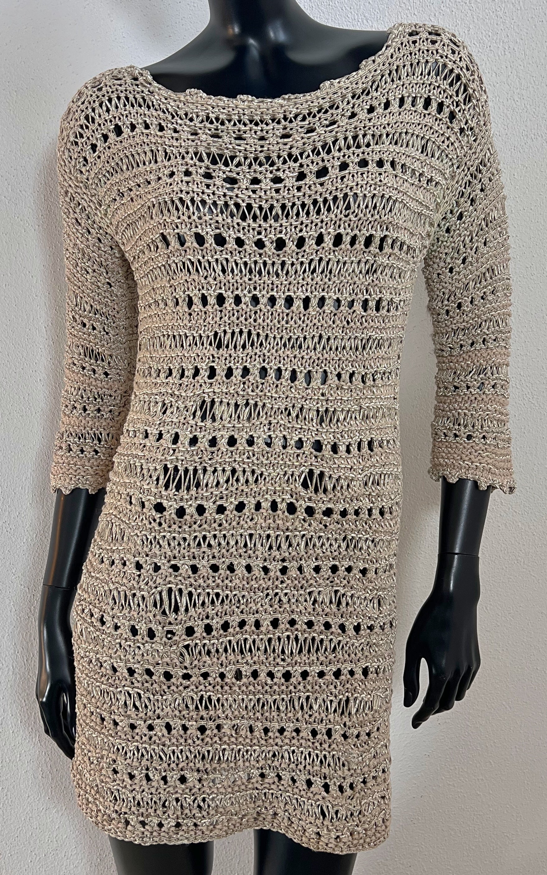 Vintage Metallic Yarn Crochet Dress Handmade