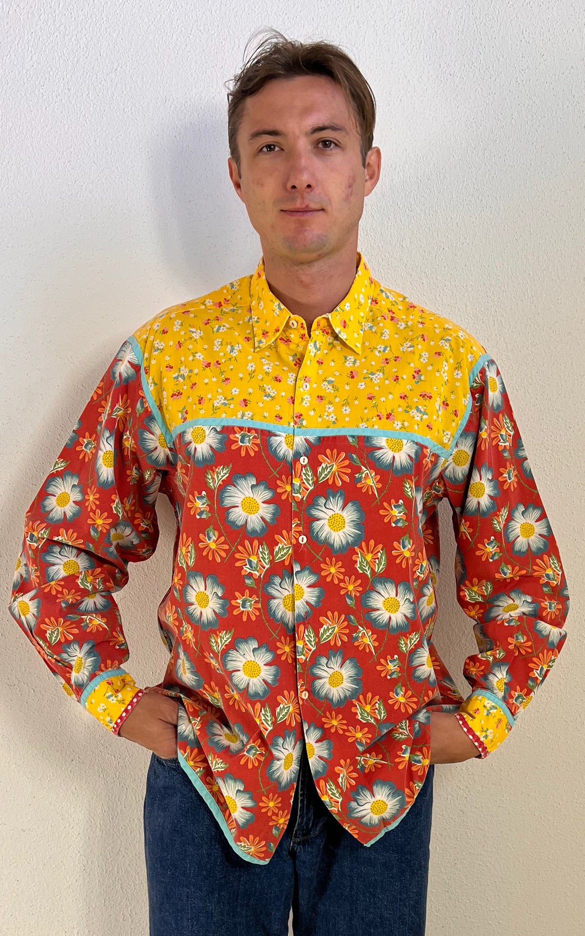 Vintage 90s MENS Replay Floral Patchwork Cotton Shirt – Size XXL