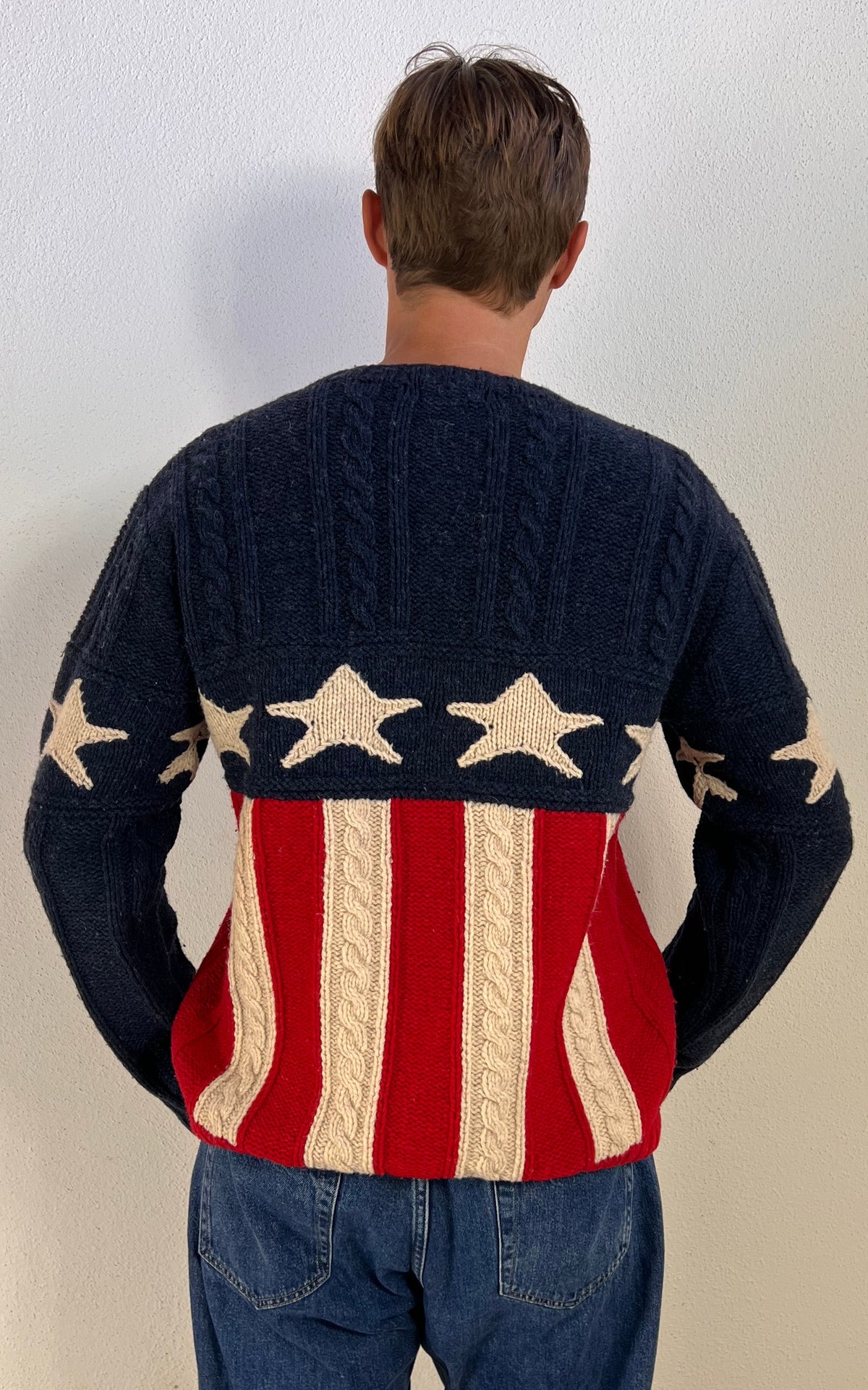 GANT MENS Stars & Stripes Lambswool Cable-Knit Sweater