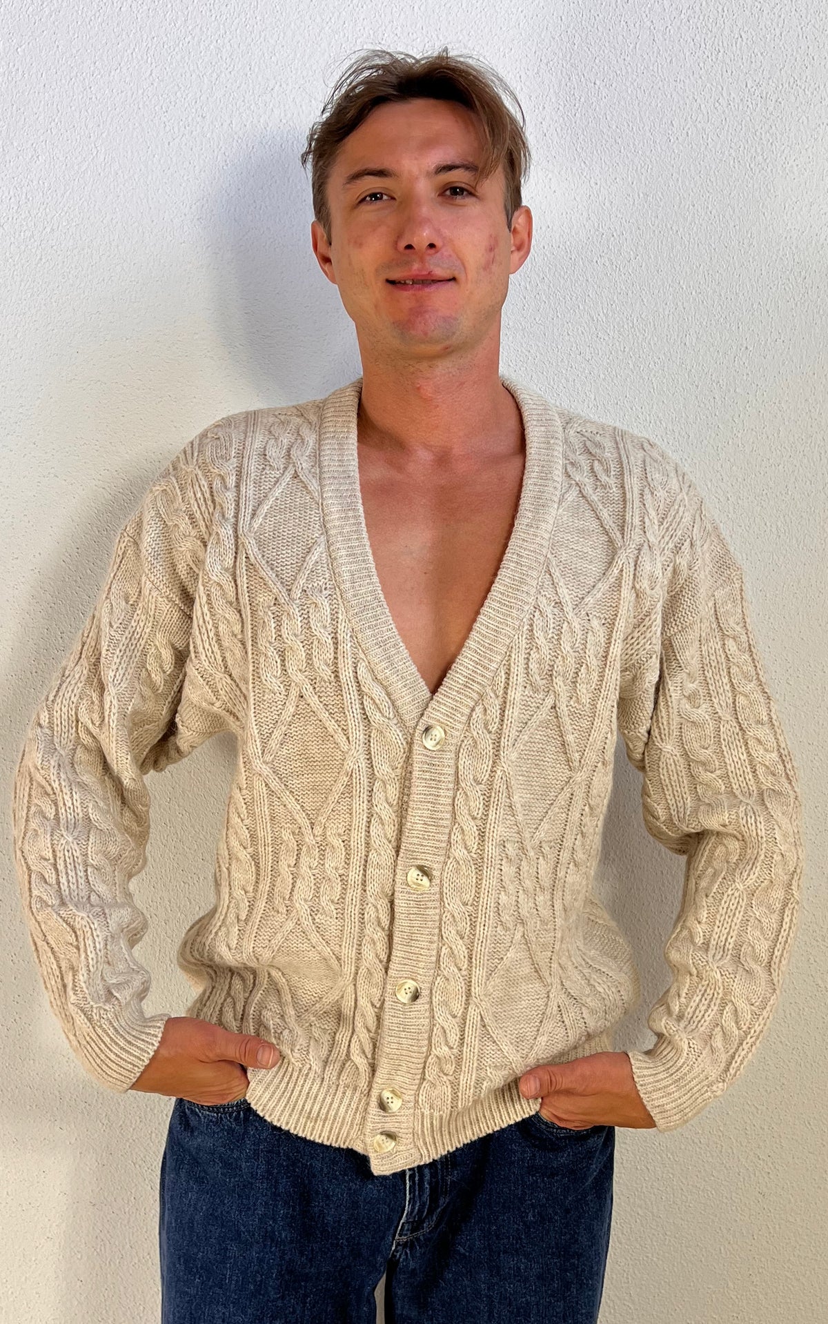 Vintage MENS Derby Cable Knit Wool & Alpaca Cardigan