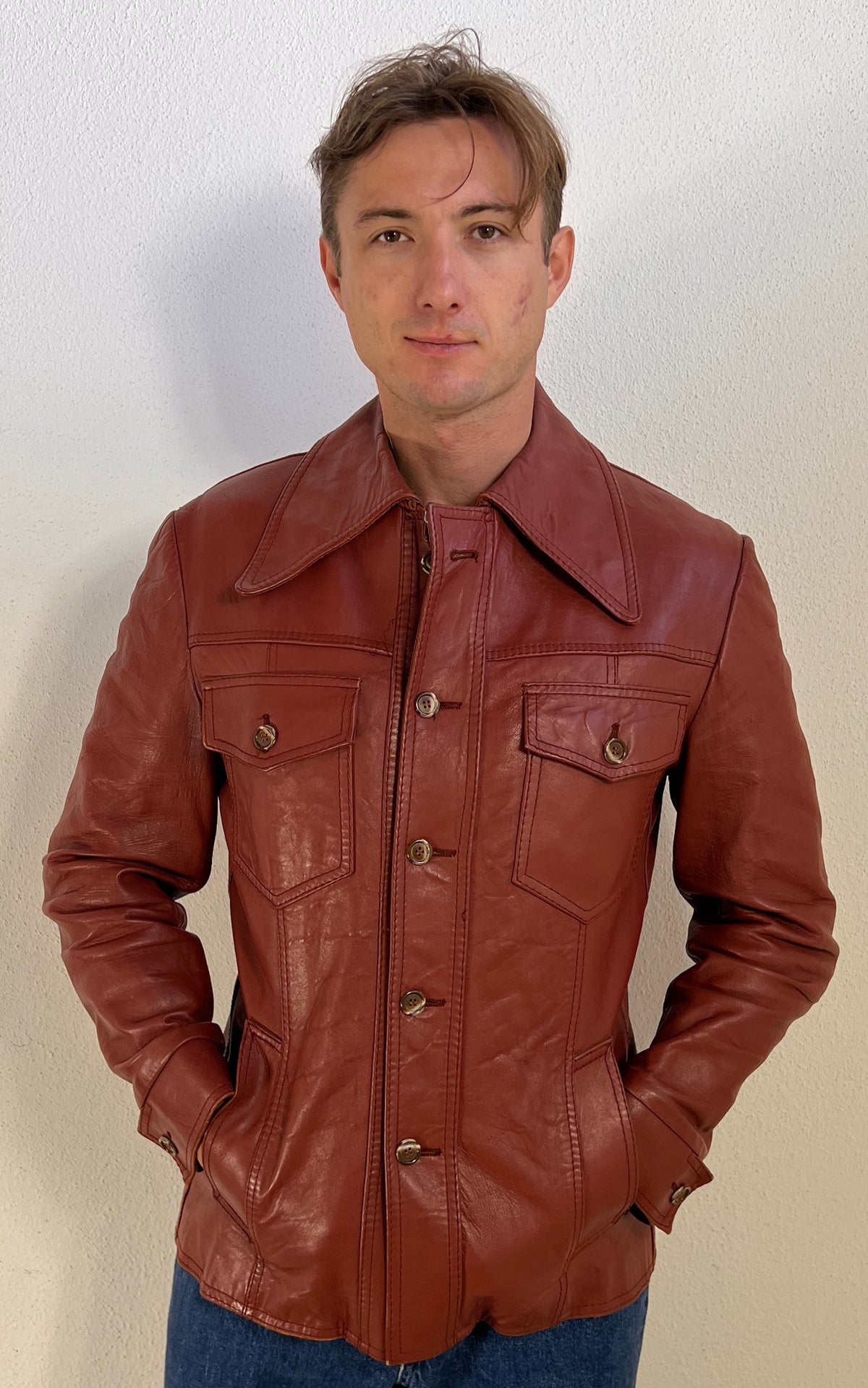 Vintage 1970s MENS Rust Brown Nappa Leather Jacket