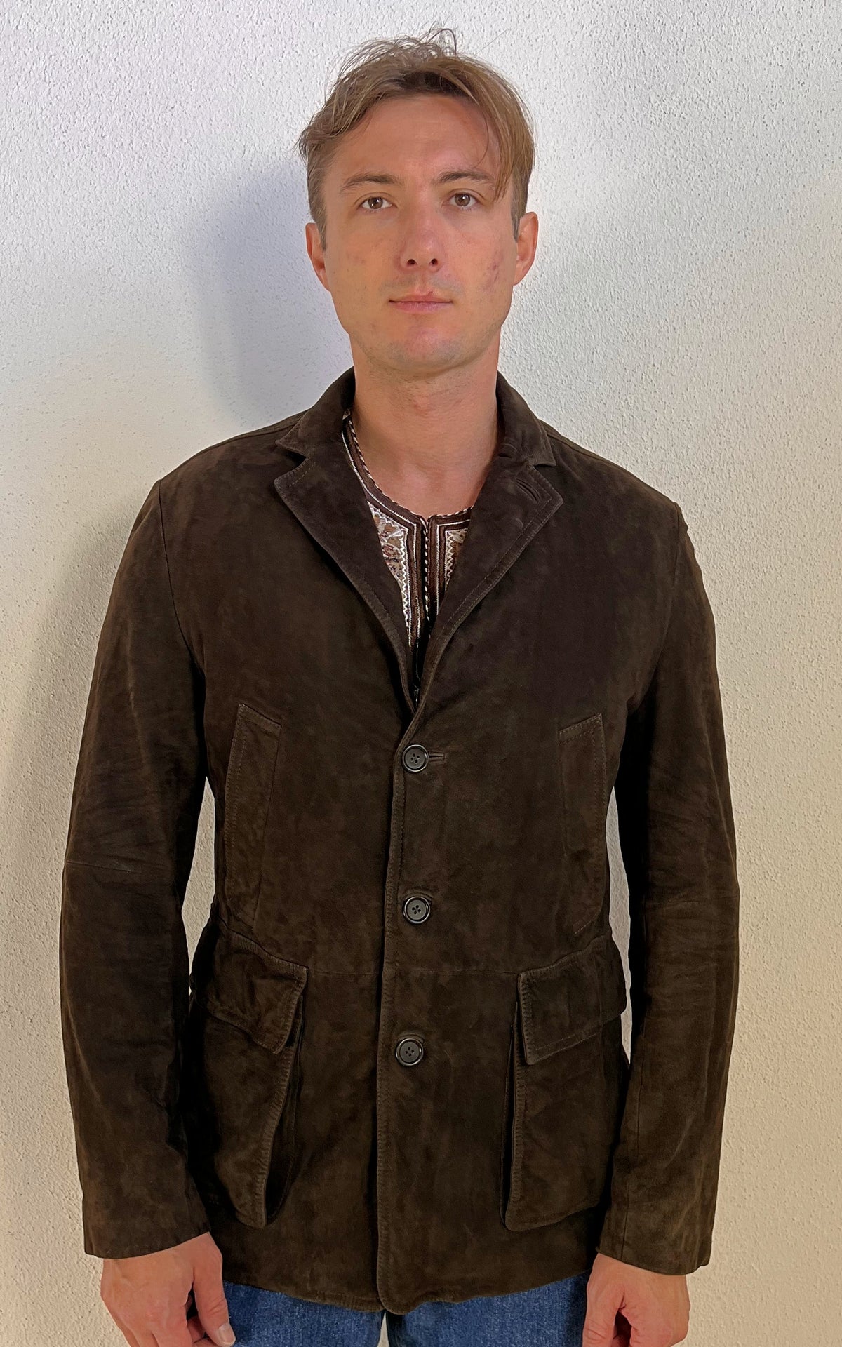 Vintage MENS HUGO BOSS Dark Brown Suede Leather Jacket