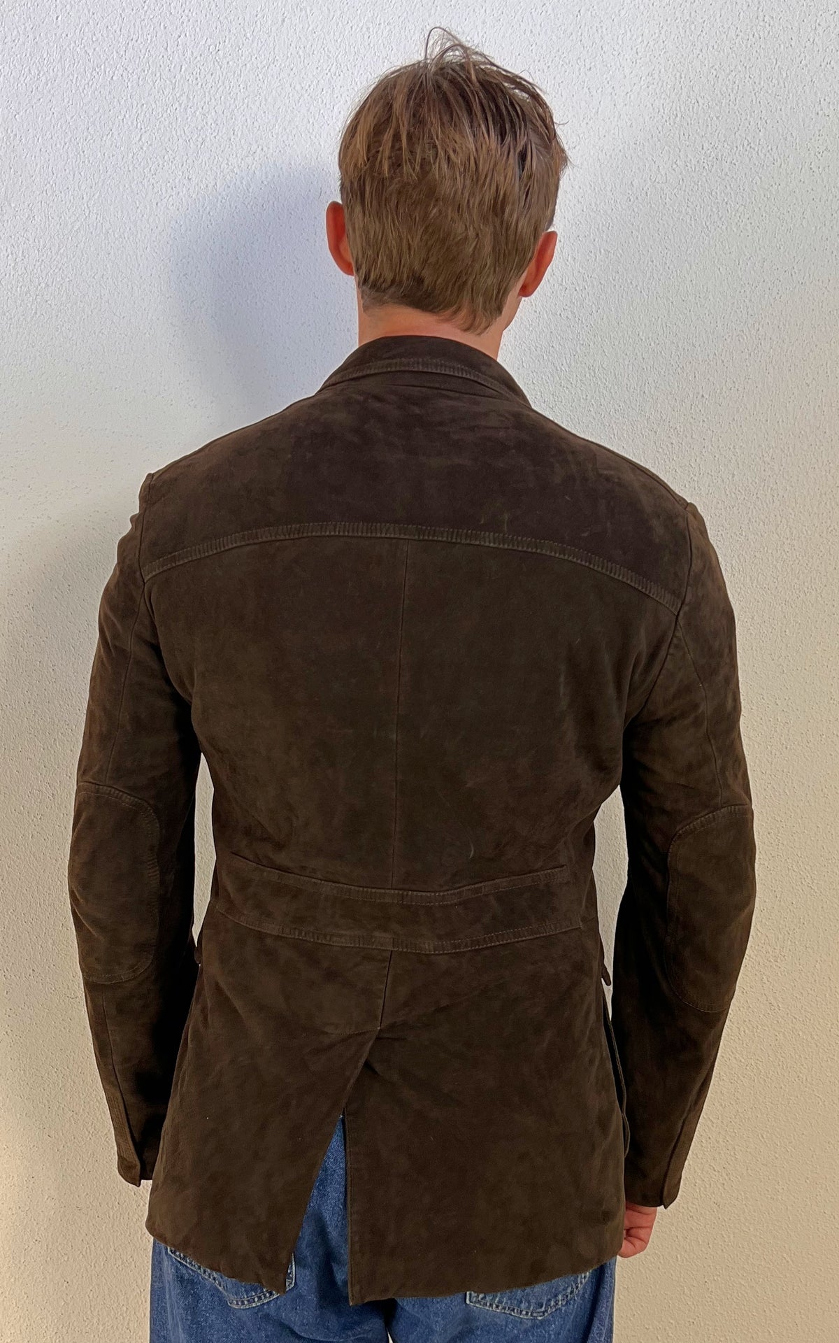 Vintage MENS HUGO BOSS Dark Brown Suede Leather Jacket