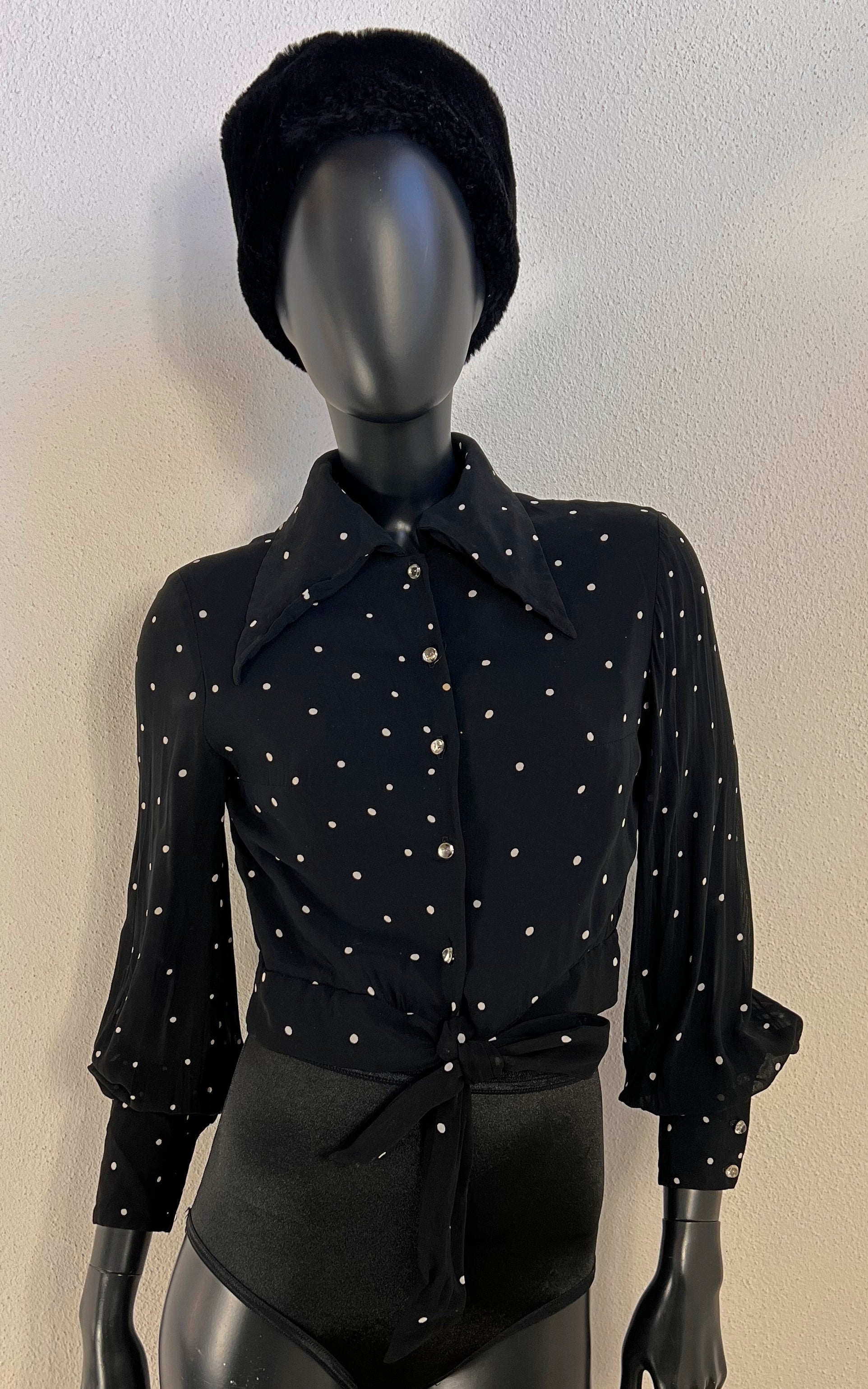 Vintage 40s Polka Dot Silk Blouse