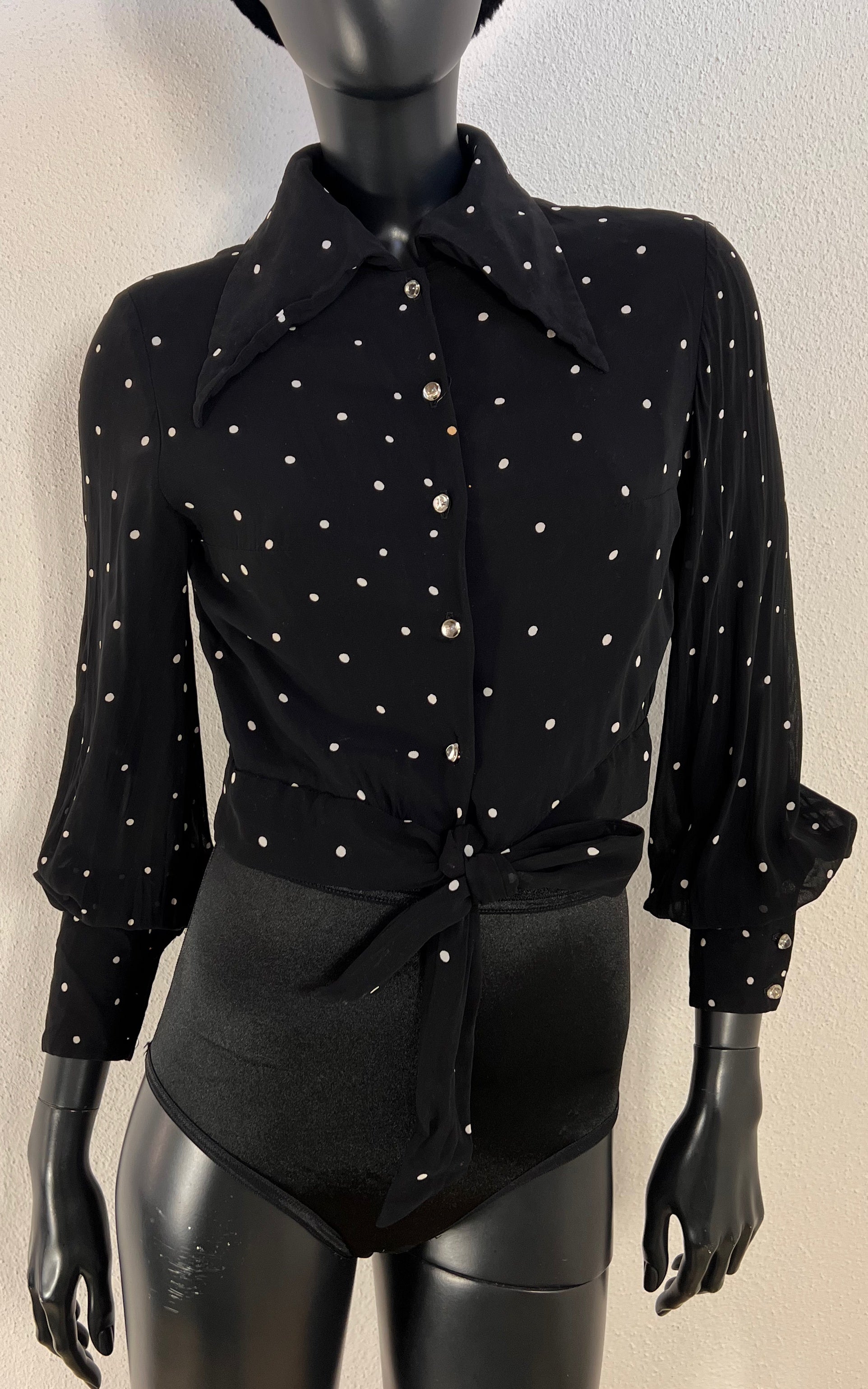 Vintage 40s Polka Dot Silk Blouse