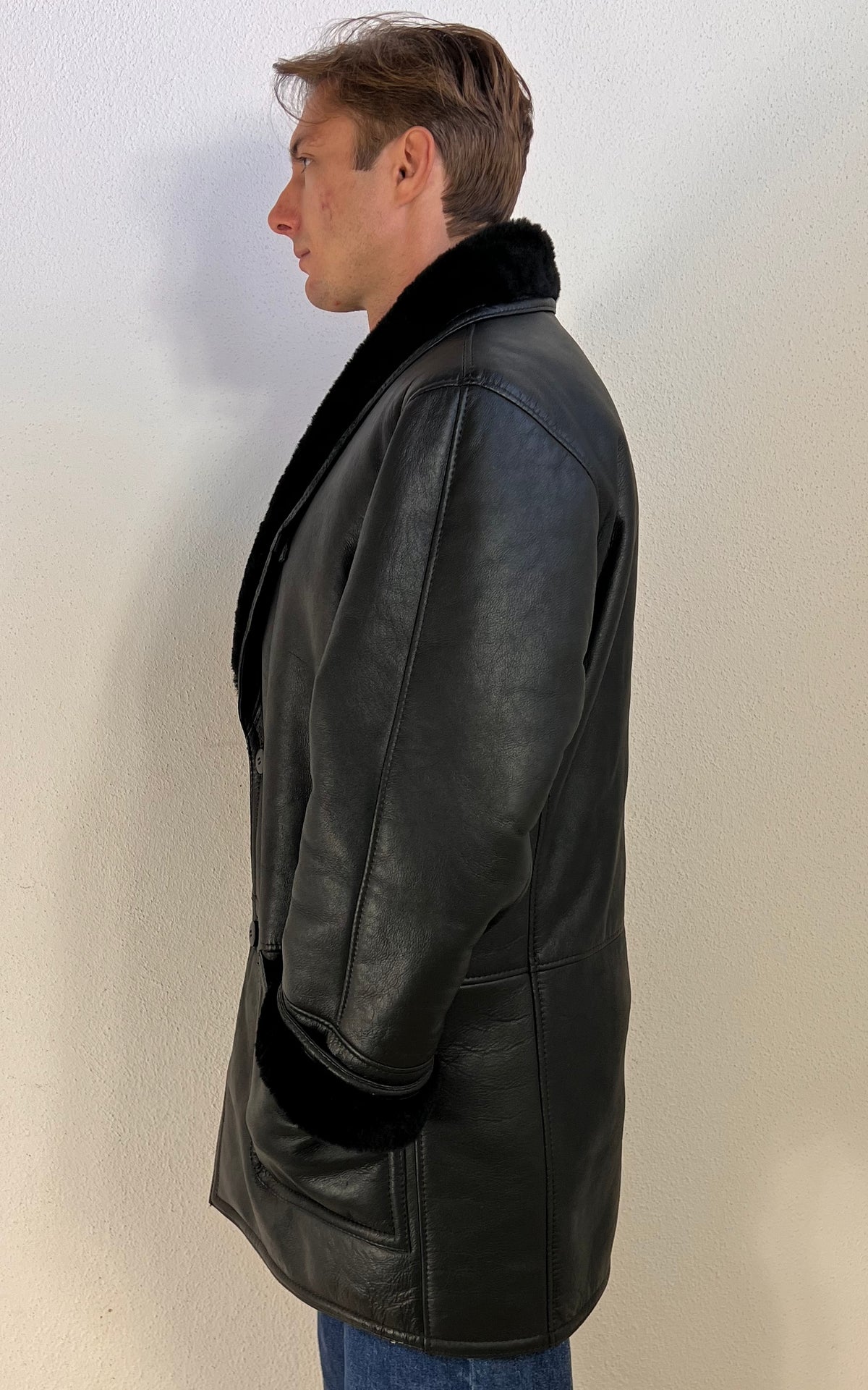 Vintage MENS Hide Society Canada Black Shearling Coat
