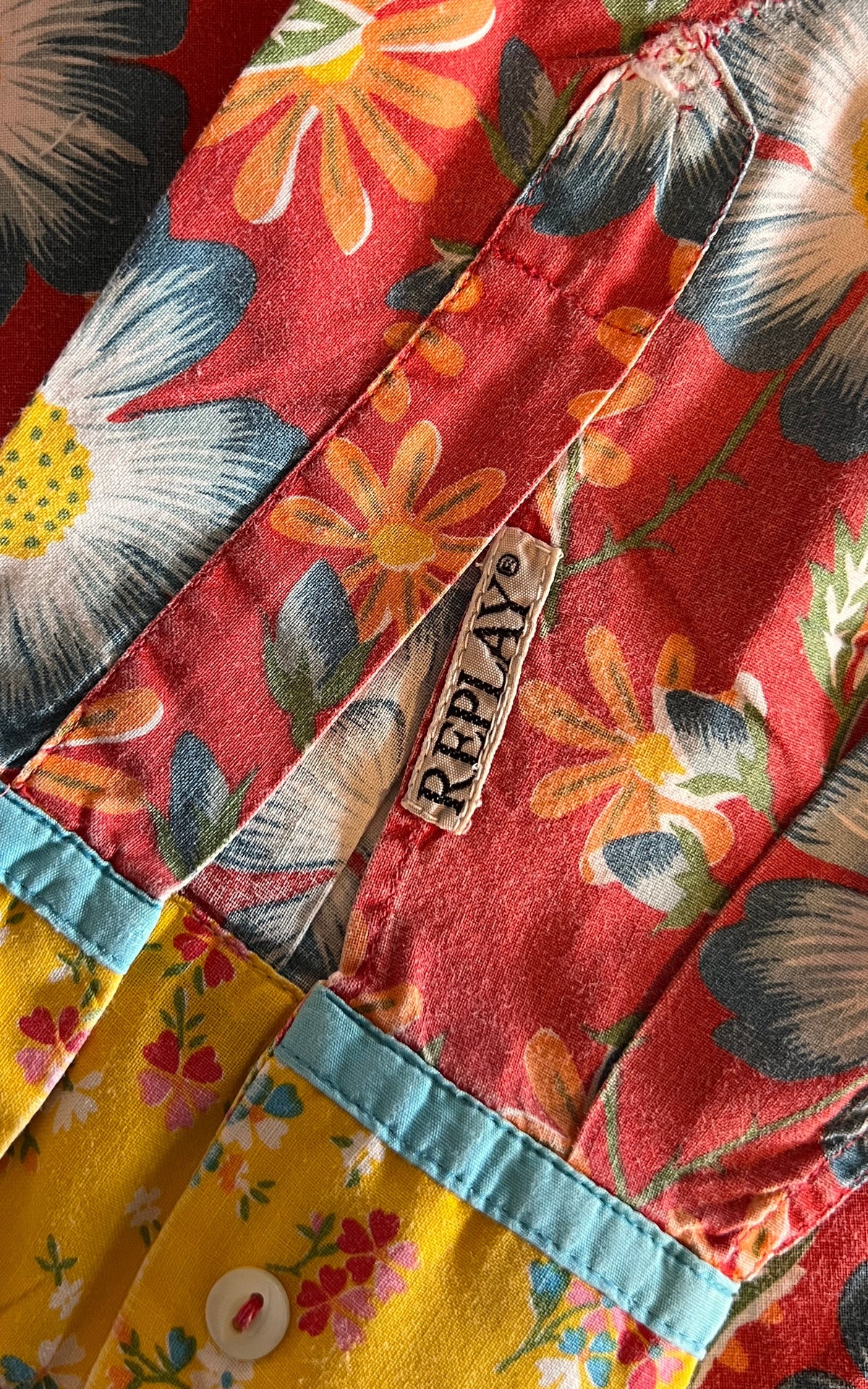 Vintage 90s MENS Replay Floral Patchwork Cotton Shirt – Size XXL