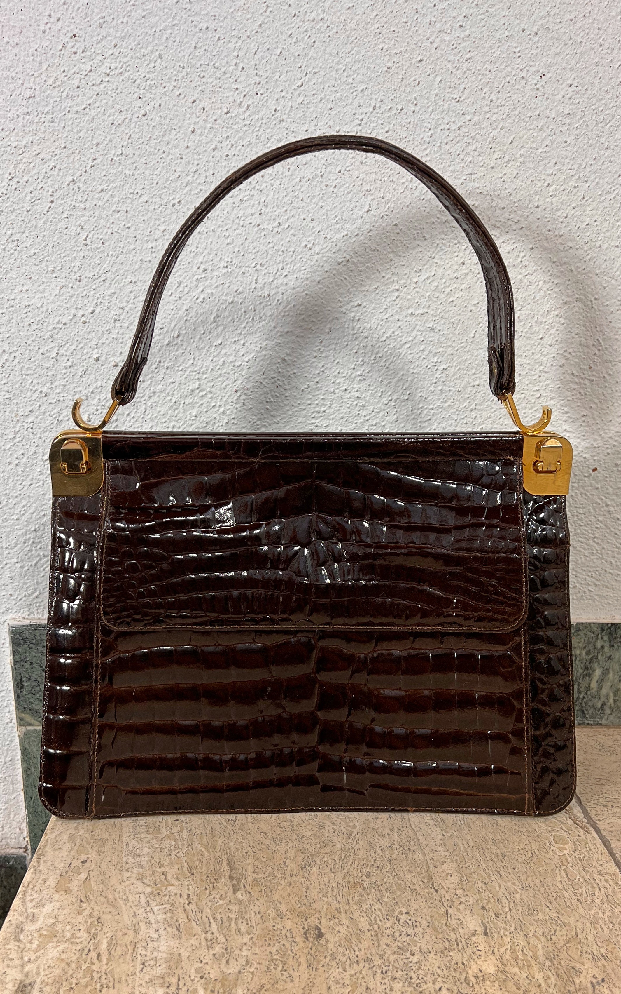 Vintage 70s Croco Leather Handbag