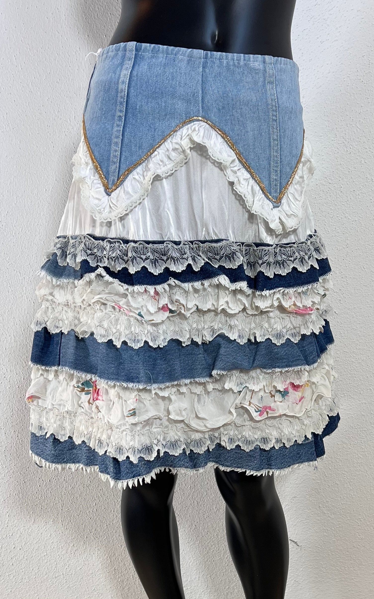 Vintage Denim Volant Skirt