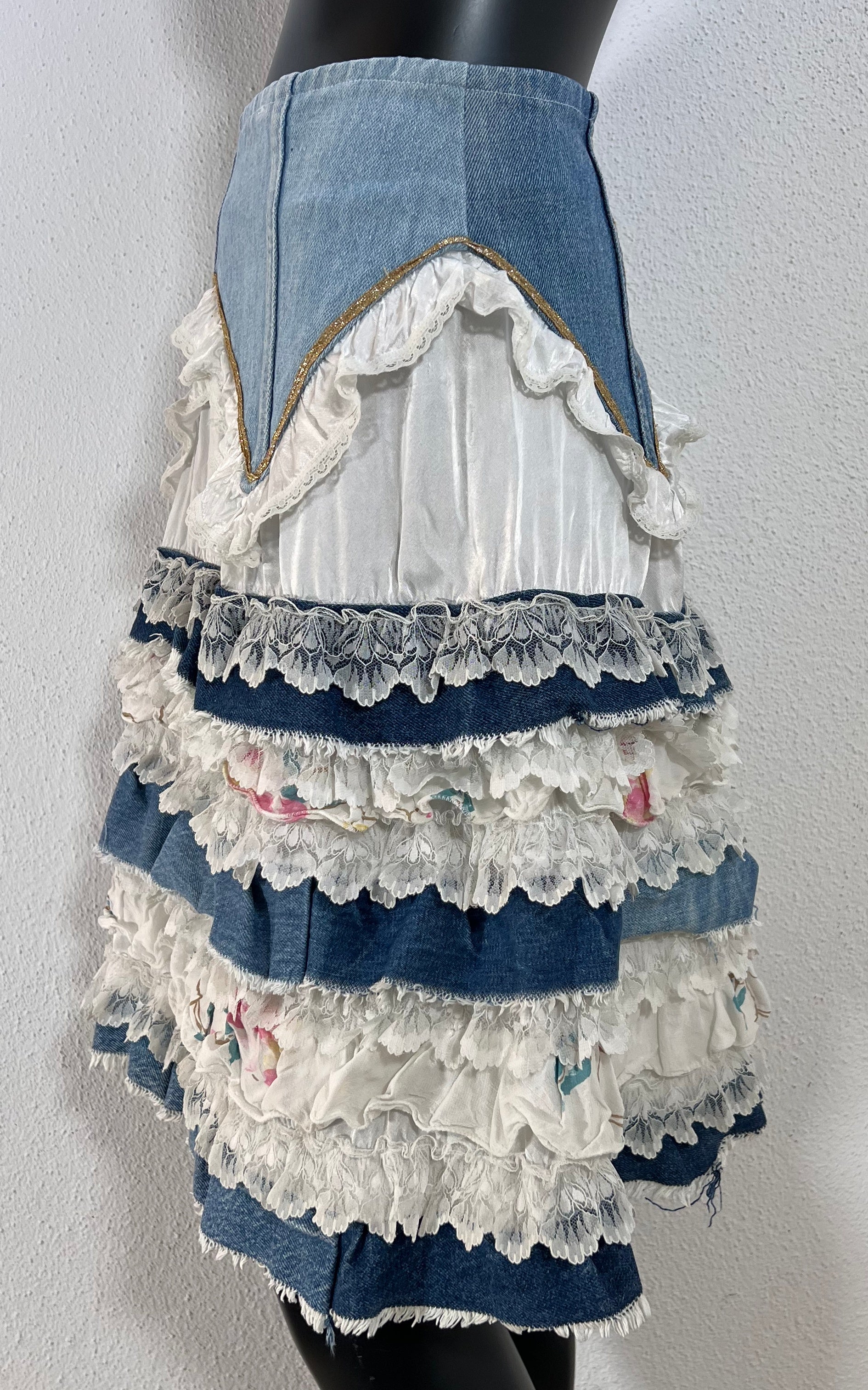 Vintage Denim Volant Skirt