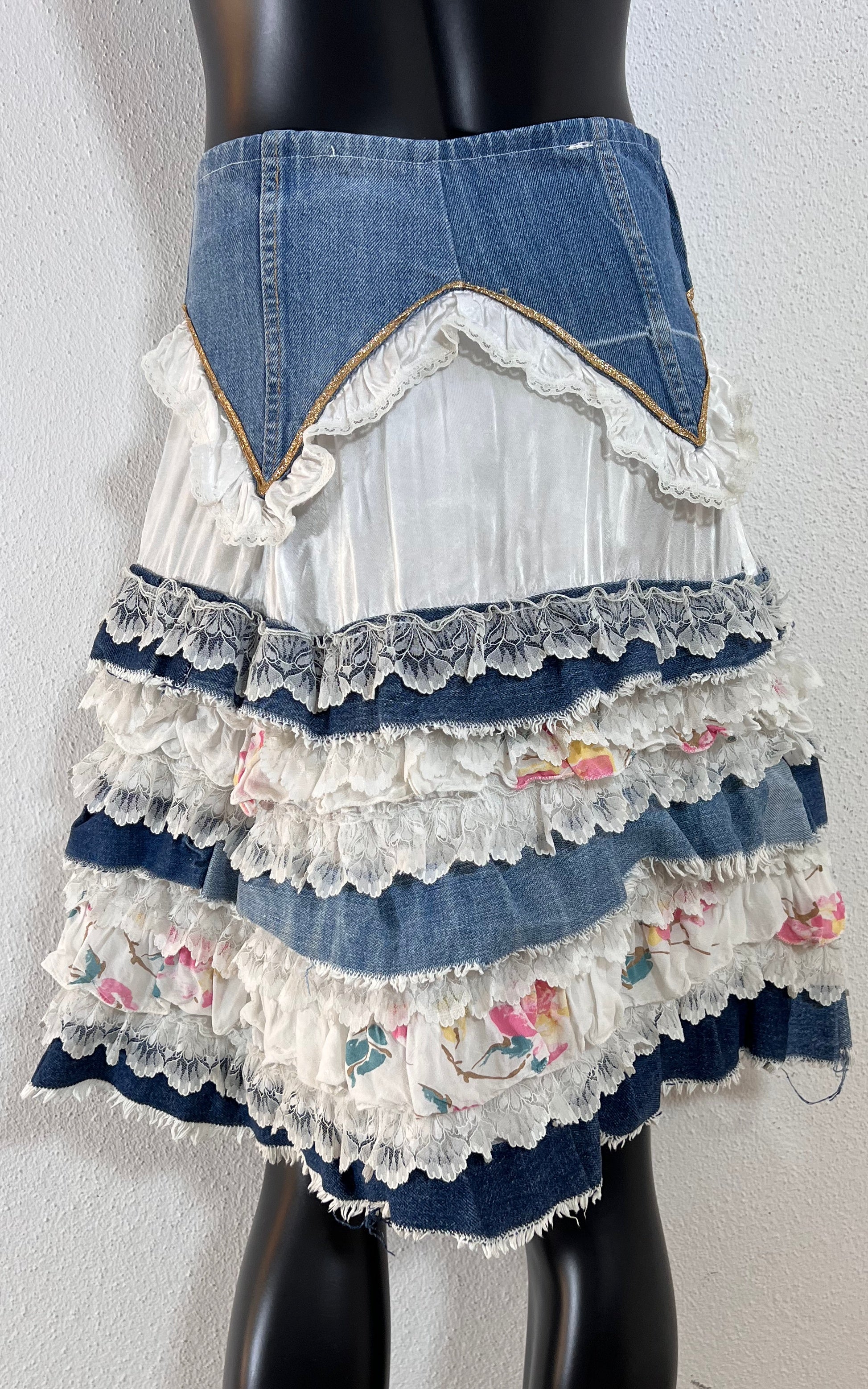 Vintage Denim Volant Skirt