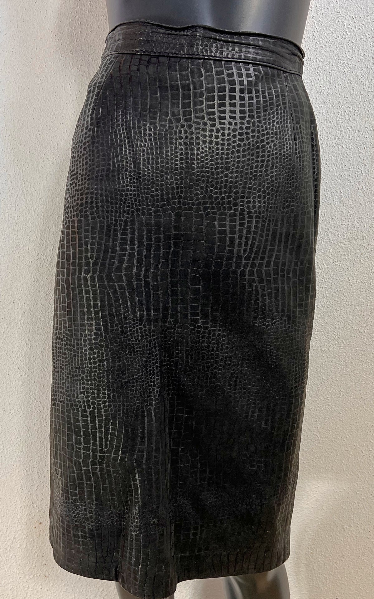 Vintage Hannelore Gebhardt Croc-Embossed Leather Skirt