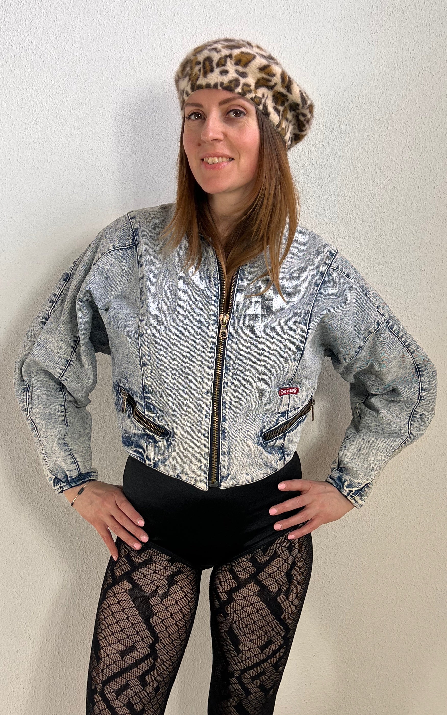 Vintage Acid Wash Denim Bomber Jacket