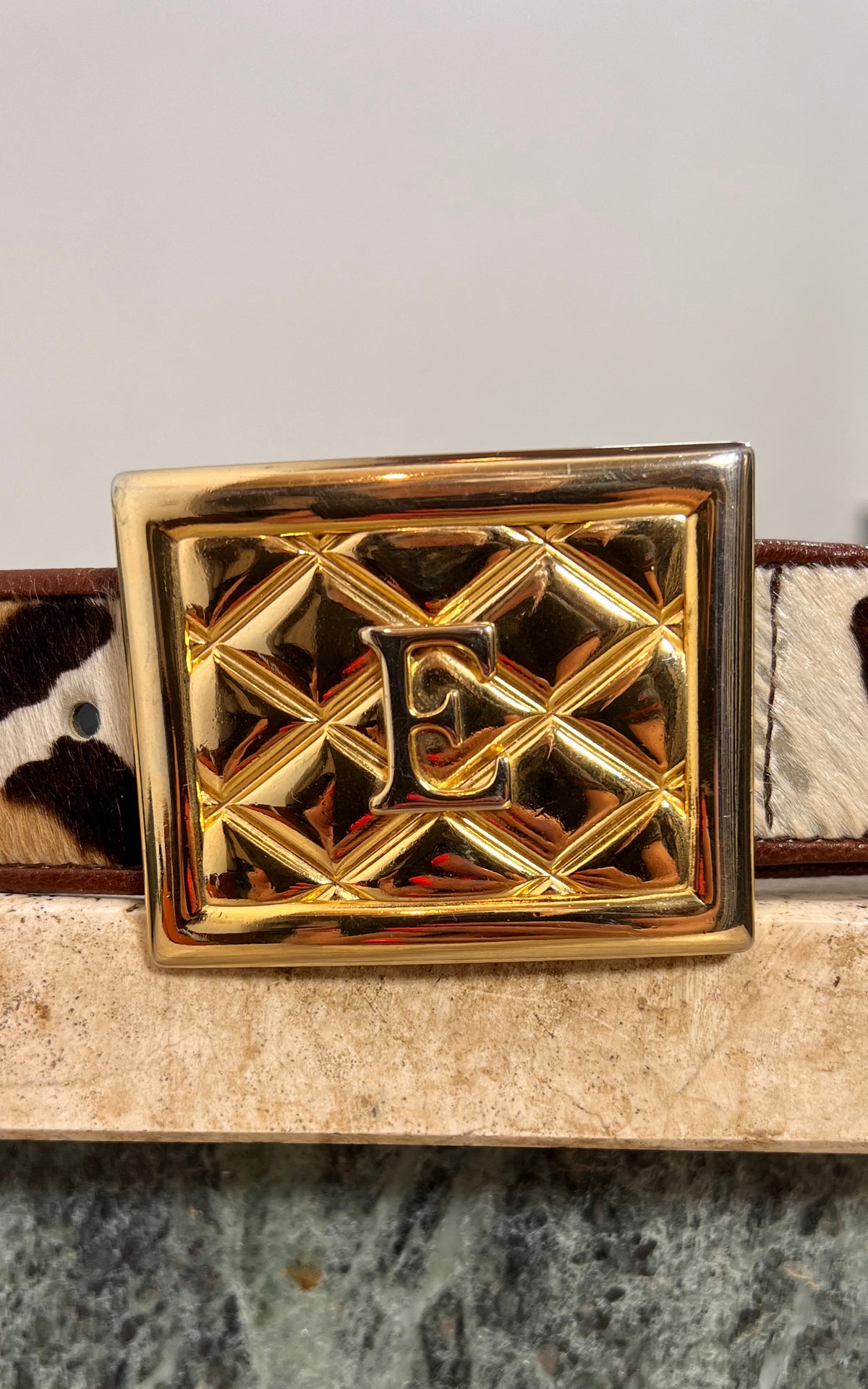 Vintage Escada Animal Print Hair-on Leather Belt