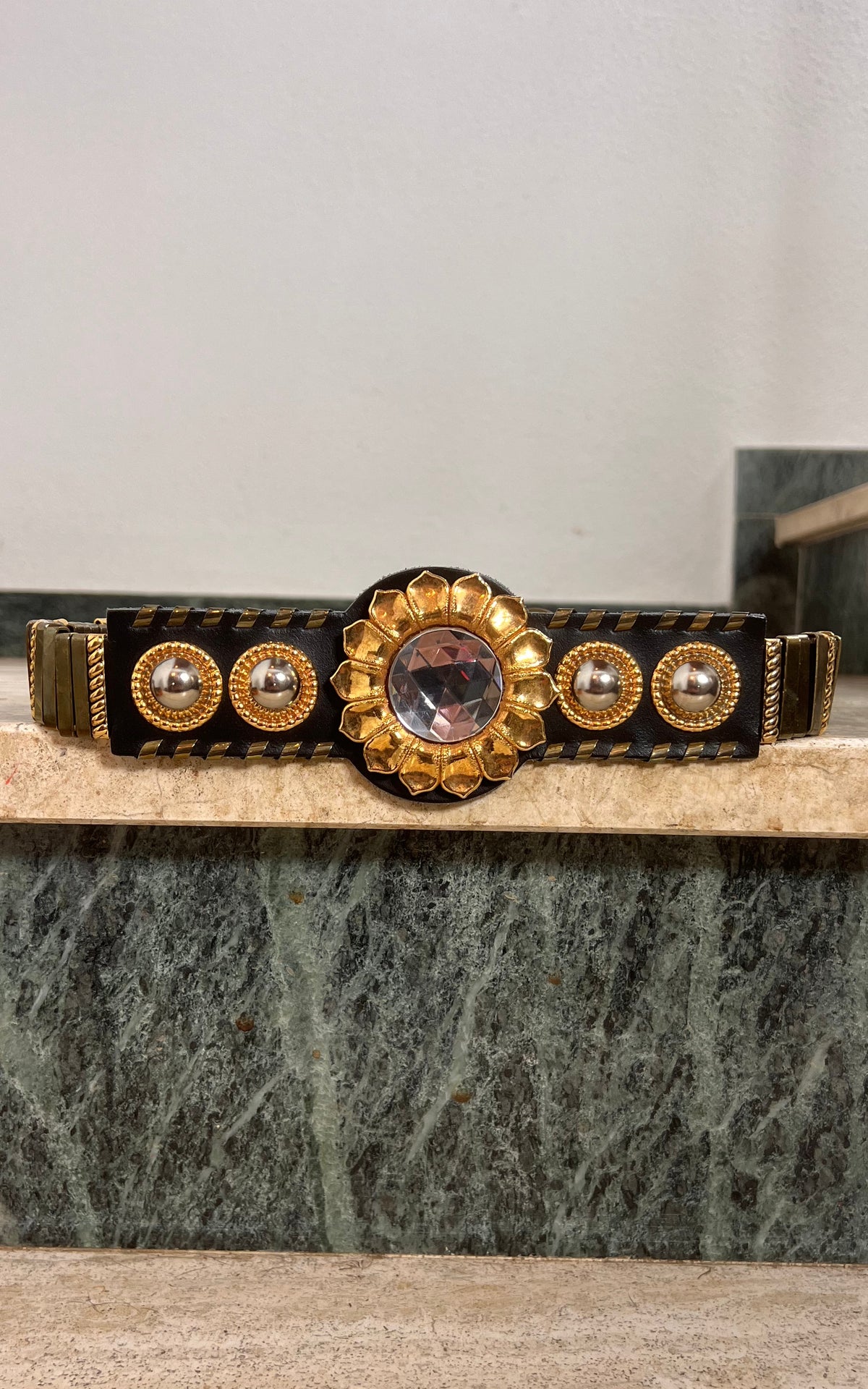 Vintage 80s Statement Belt with Floral Jewel Detail
