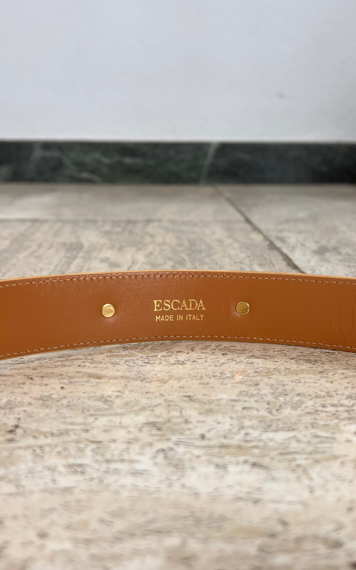 Vintage Escada Tan Belt with Gold-Tone Details