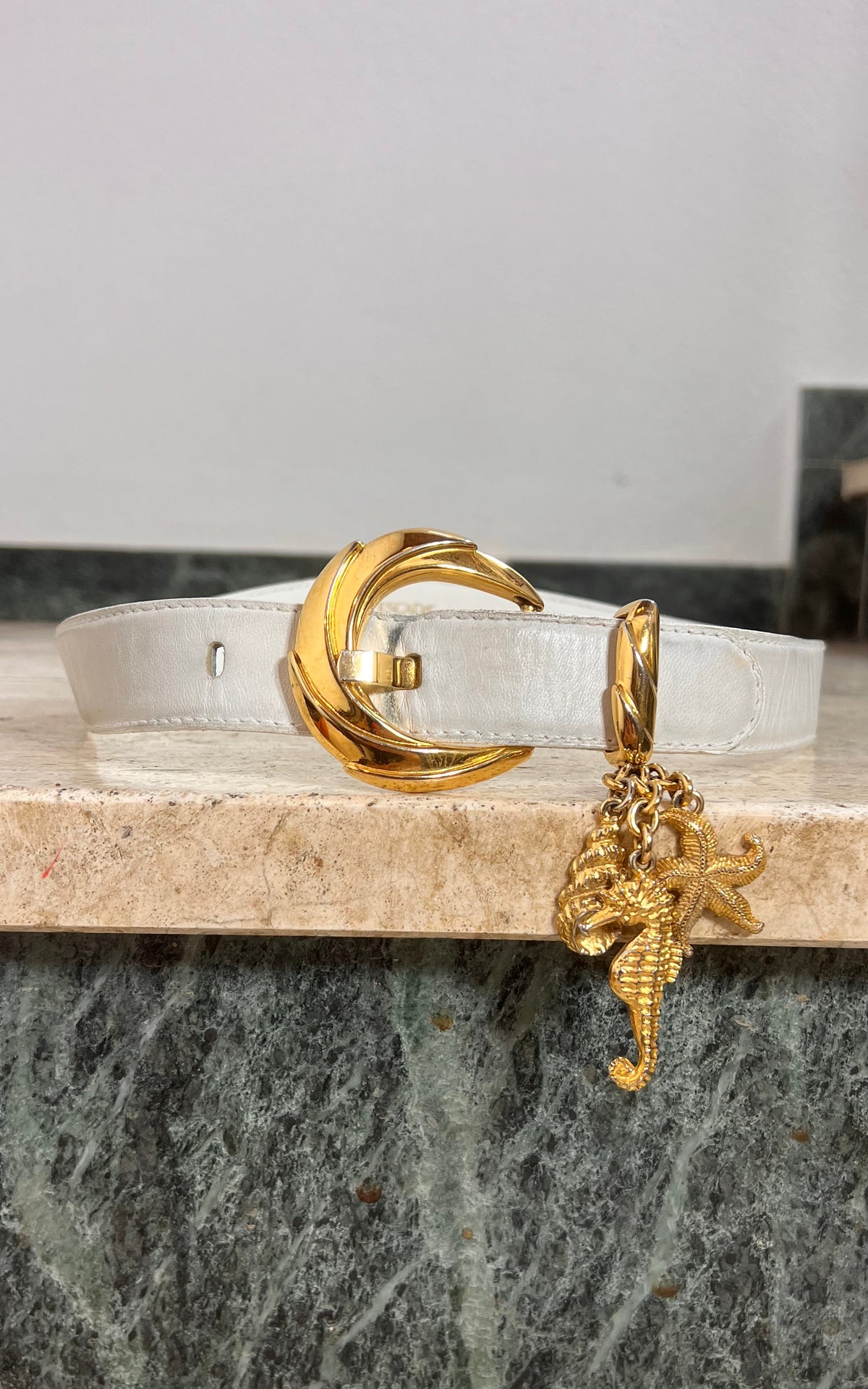 Vintage 90s Escada Leather Belt with Gold-Tone Sea Charms