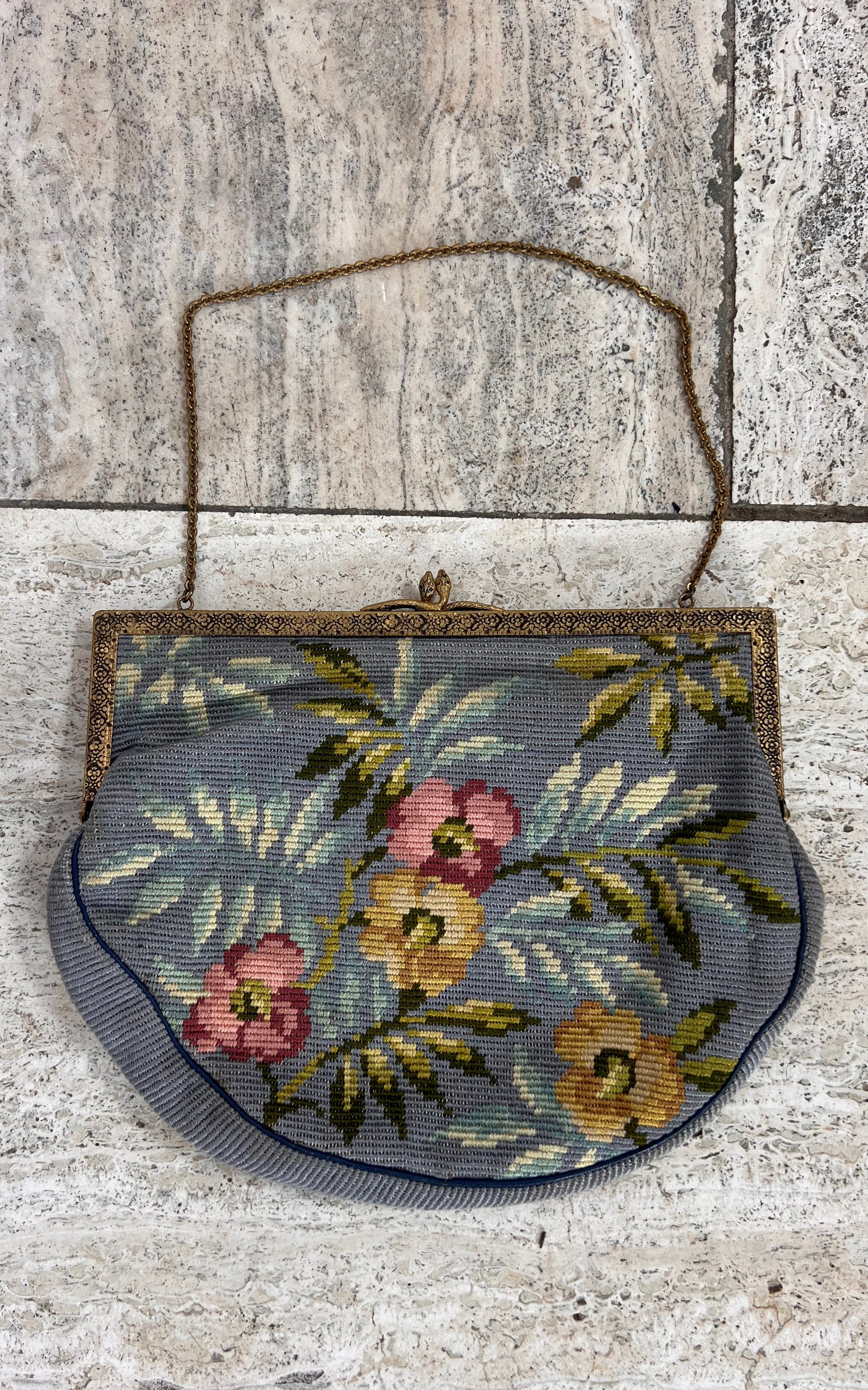 Vintage Floral Tapestry Evening Bag with Snake Detail