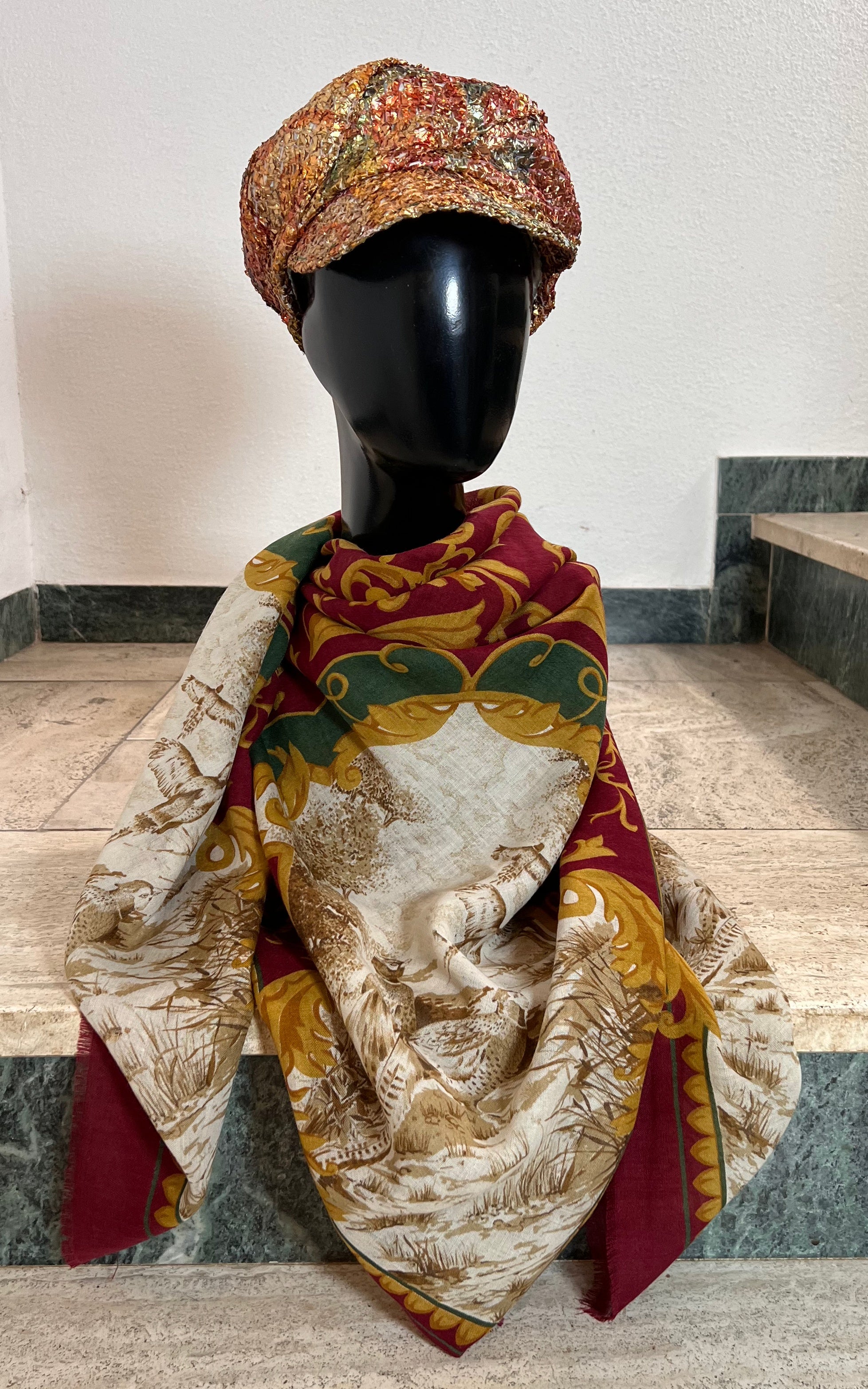 Vintage Big Wool Scarf Hunting Dogs