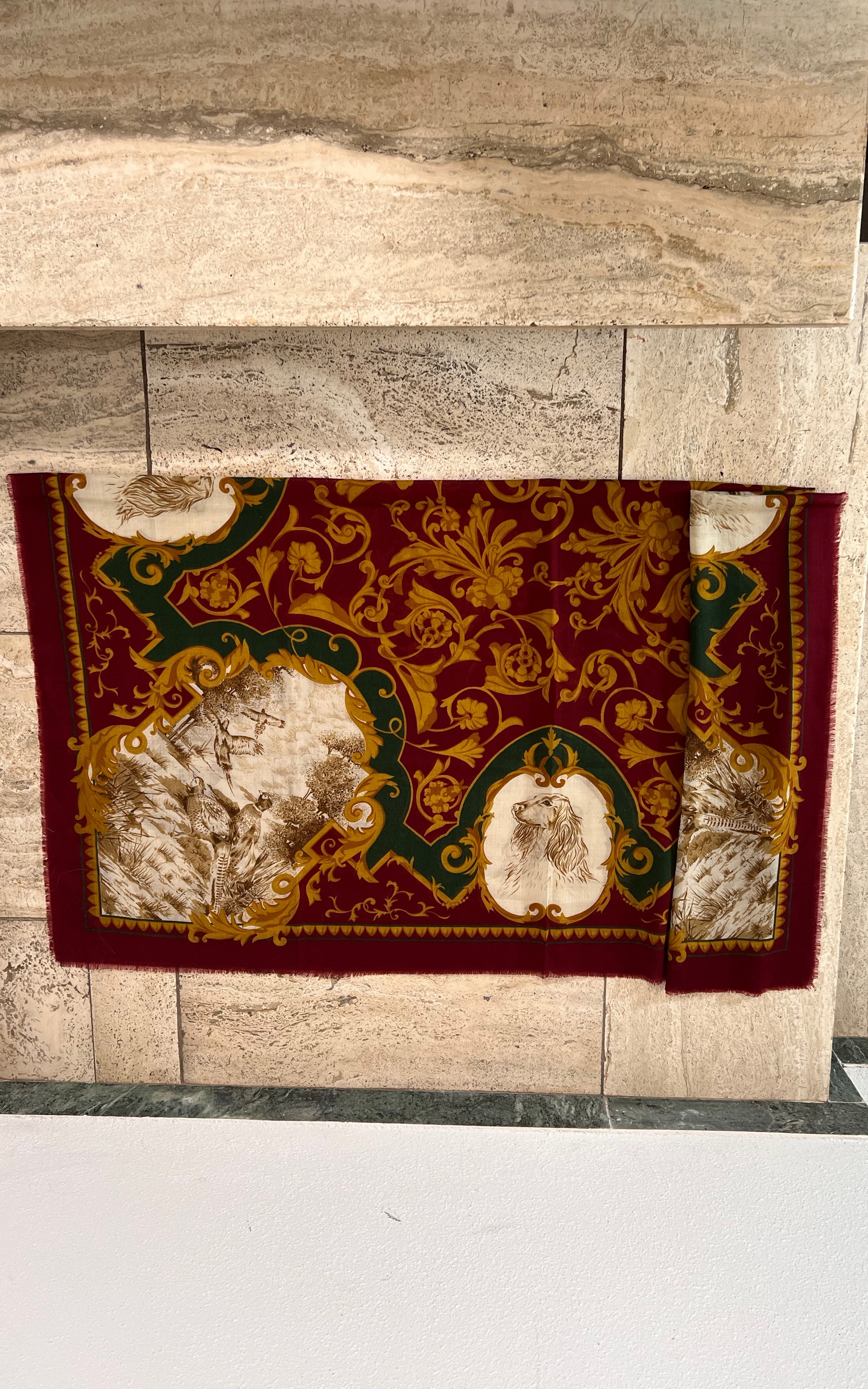 Vintage Big Wool Scarf Hunting Dogs