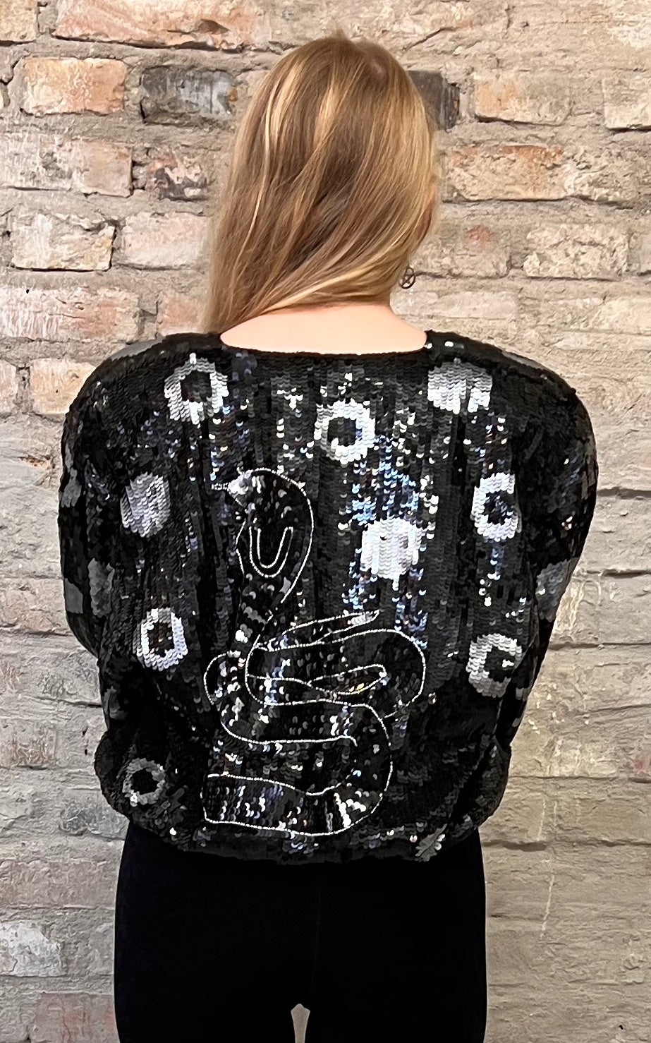 Vintage Snake Sequin Bomber Jacket