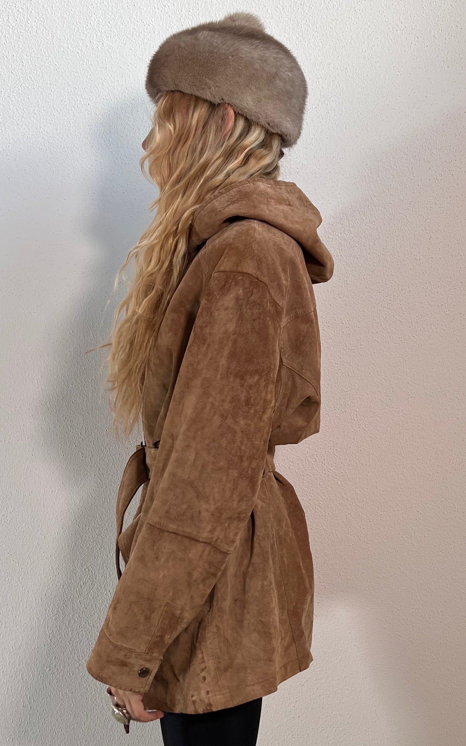 Vintage 90s Hooded Suede Leather Jacket