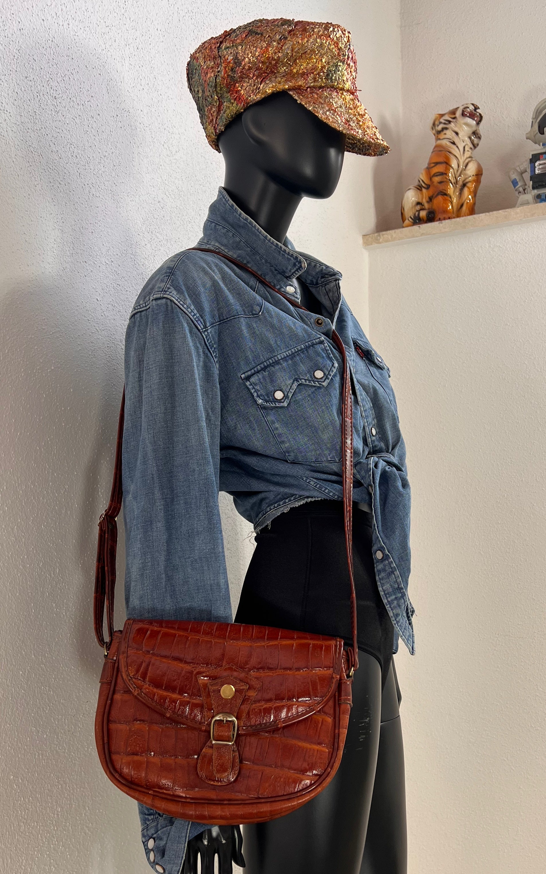 Vintage Marc Chantal Faux Leather Croc-Embossed Shoulder Bag