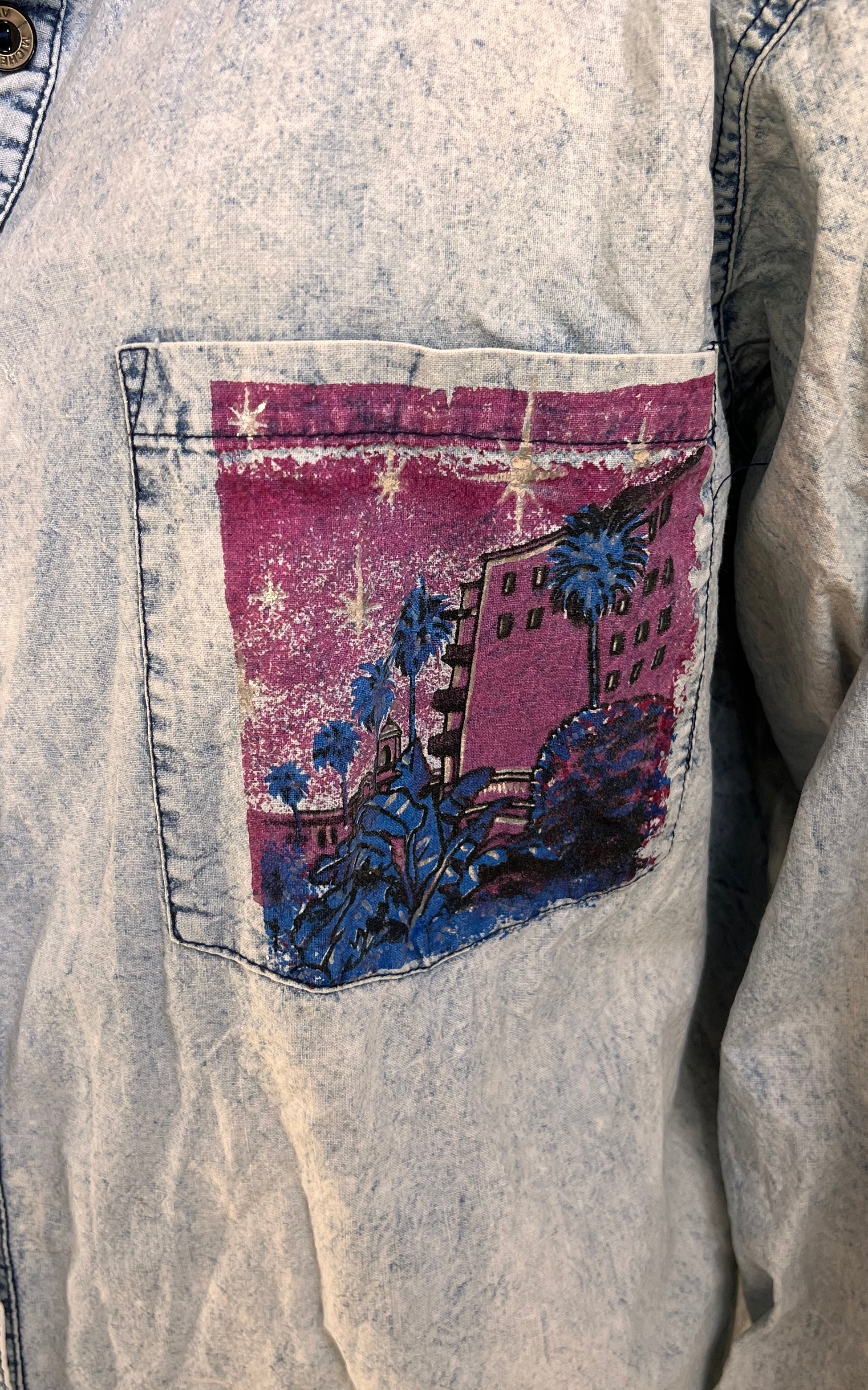 Vintage 80s Michel Adam Acid Wash Miami Shirt