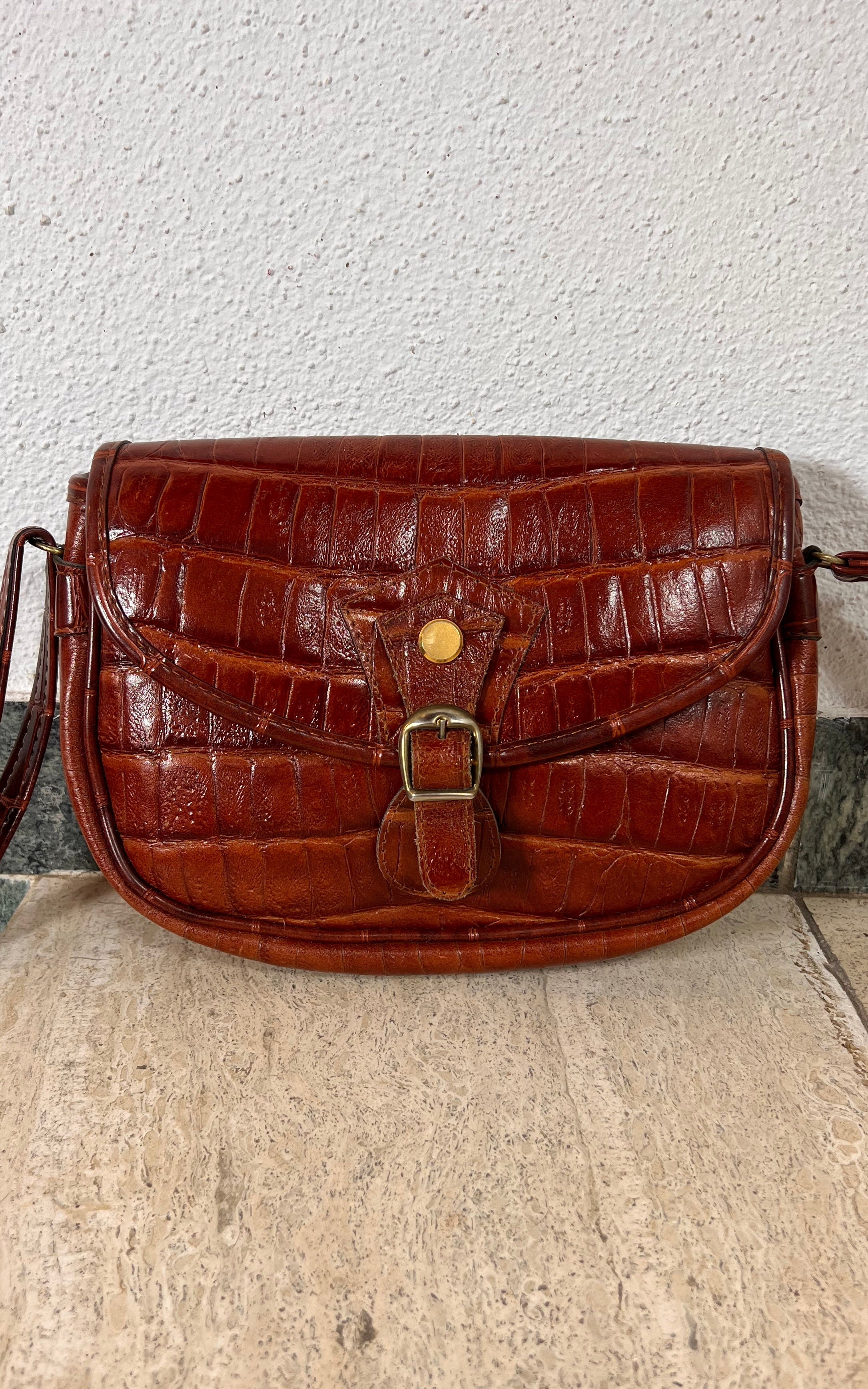 Vintage Marc Chantal Faux Leather Croc-Embossed Shoulder Bag