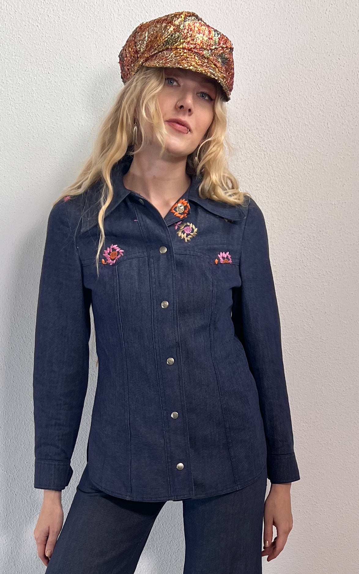 Vintage 70s Janette Rodin Denim Flower Set