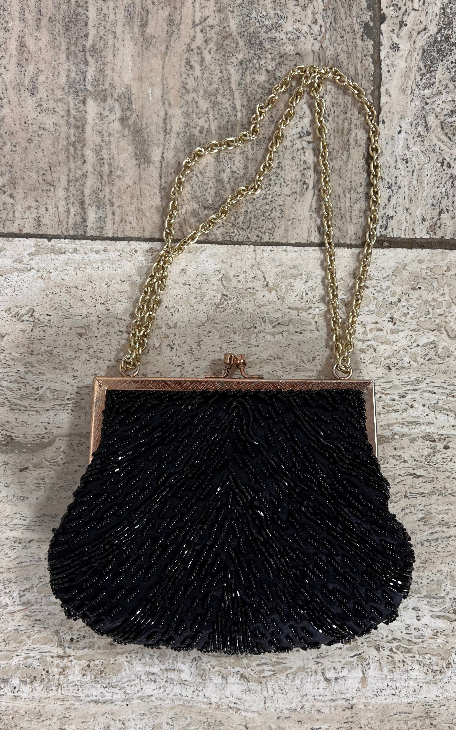 Vintage Black Beaded Evening Bag