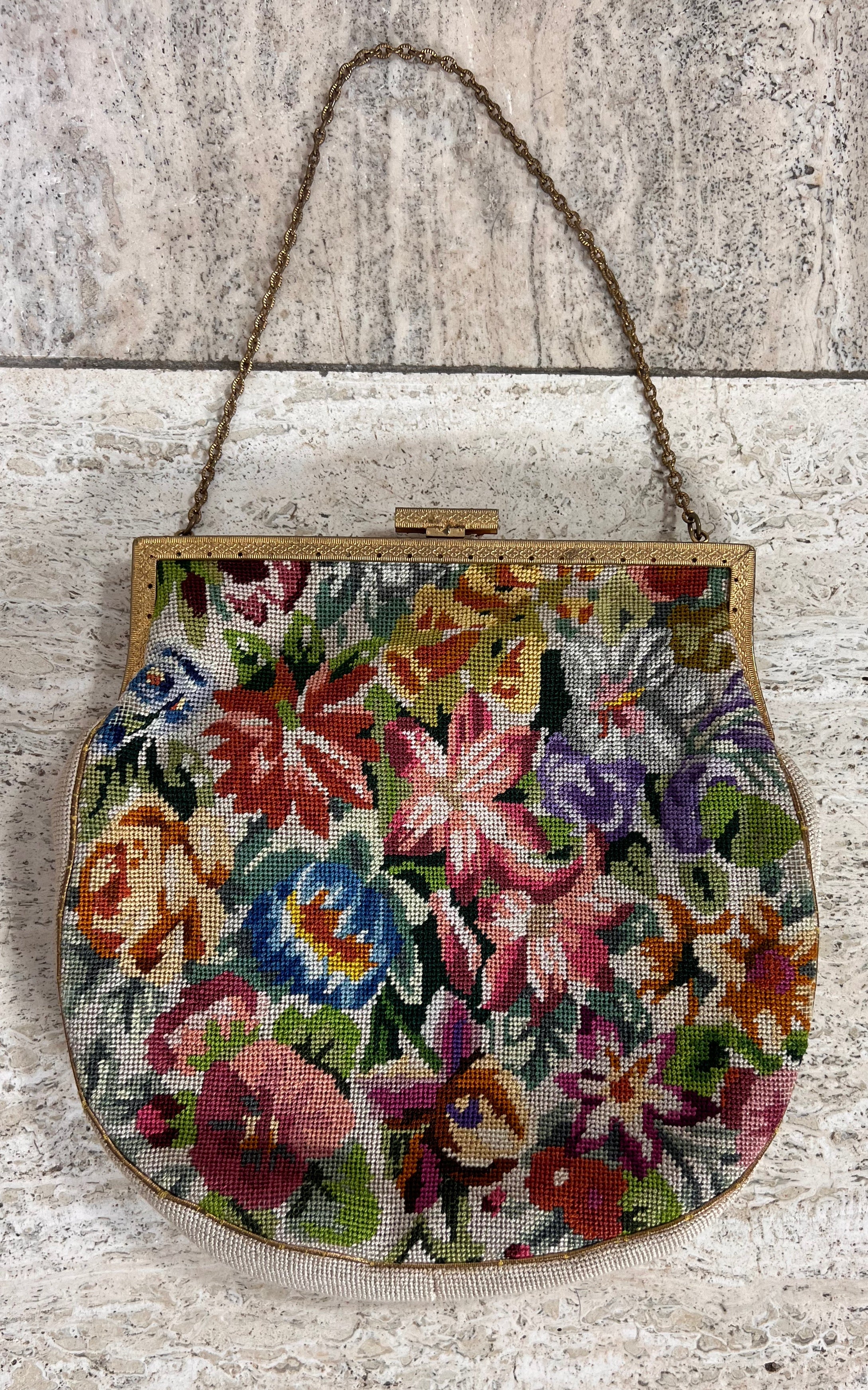Vintage Floral Tapestry Evening Bag