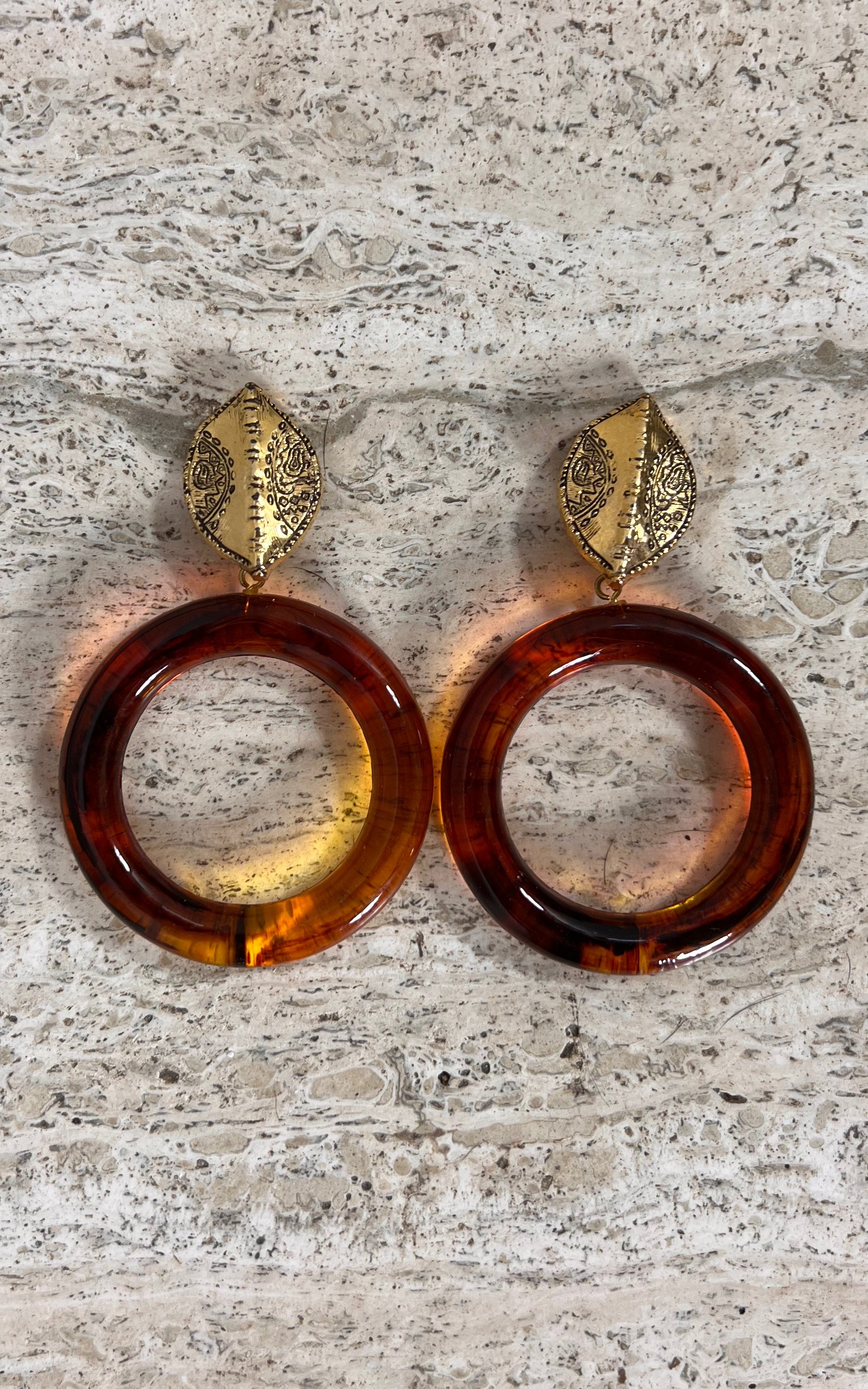 Vintage 70s Tortoise Shell Style Hoop Clip Ons