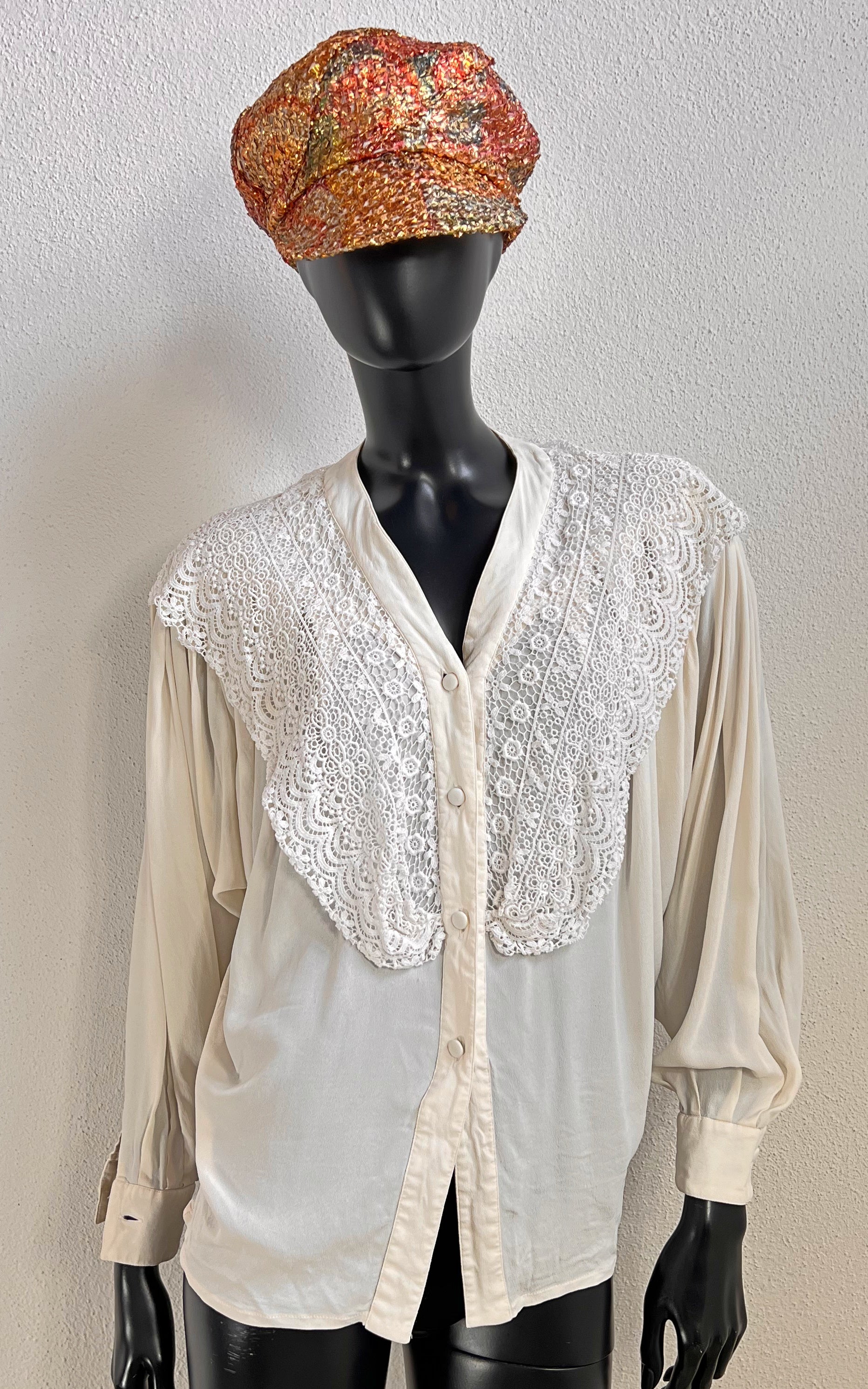 Vintage Lace Collar Silk Blouse