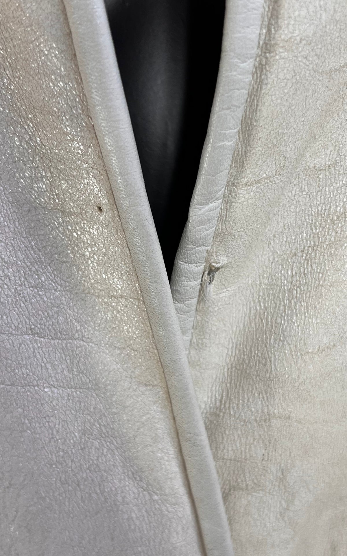 Vintage 70s Ivory Shearling Cape with Geometric Leather Trim