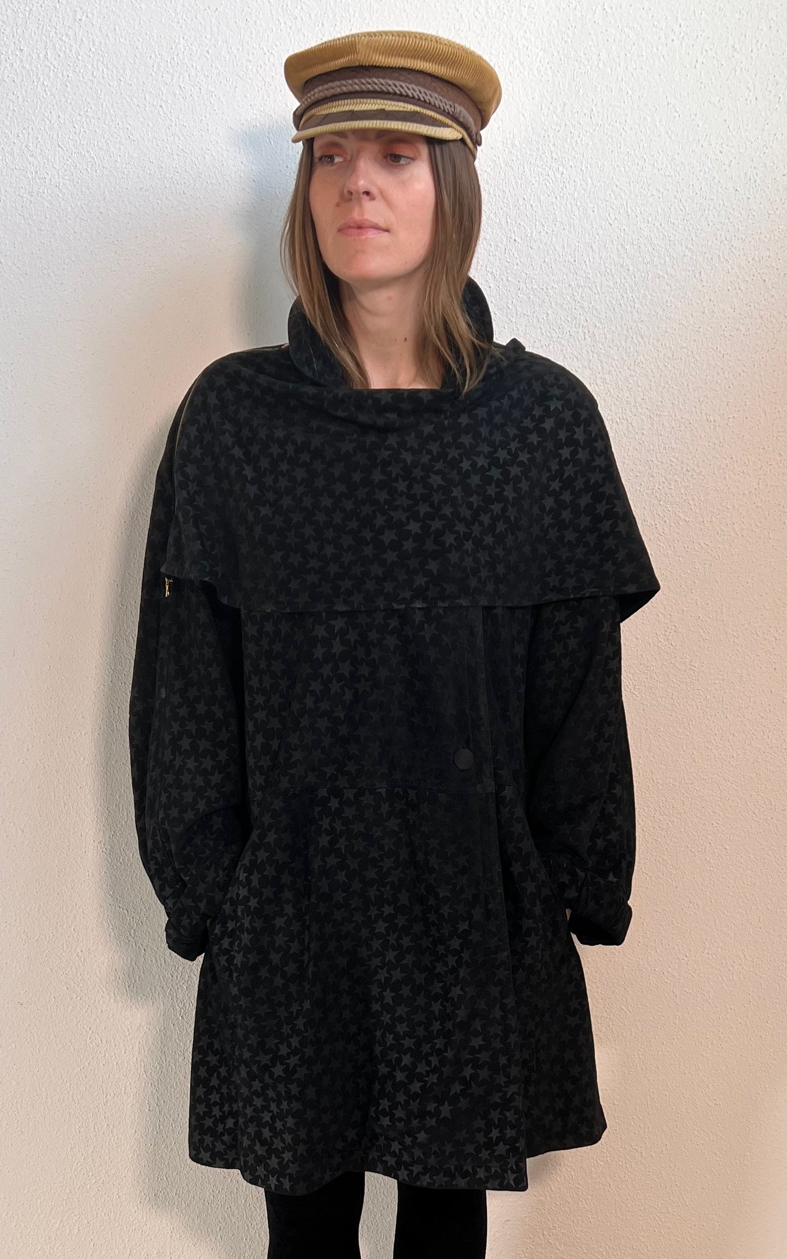 Parka vintage in pelle scamosciata con stella