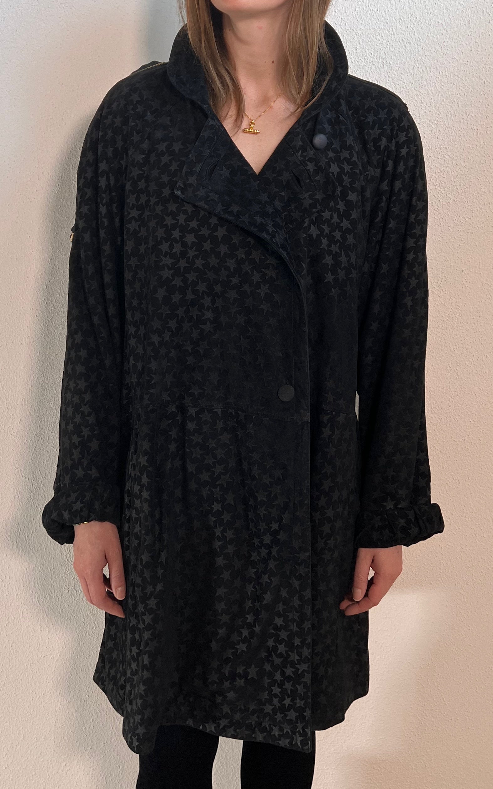 Parka vintage in pelle scamosciata con stella