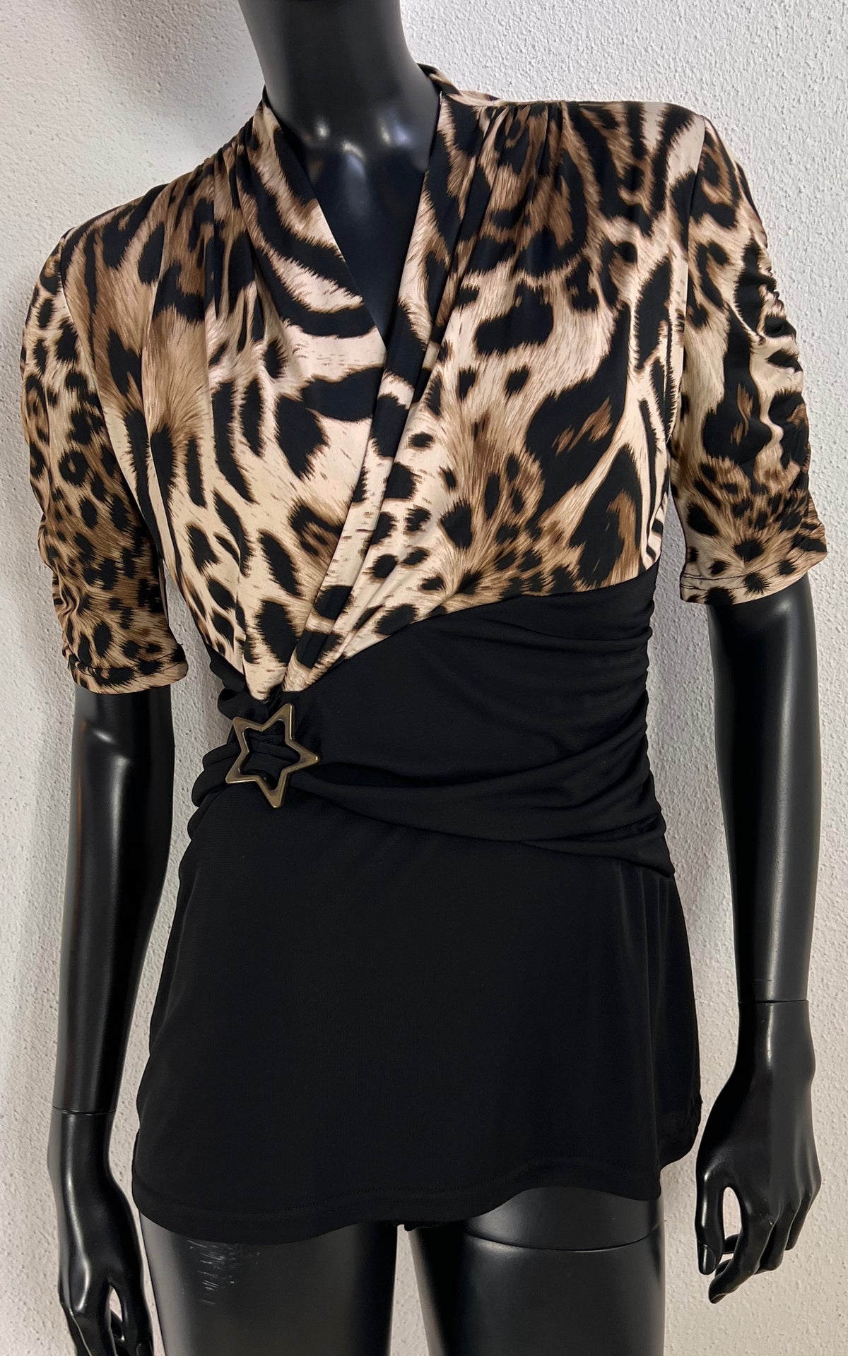 Y2K Jus d’Orange Paris Animal Print Top with Ruched Waist & Star Buckle