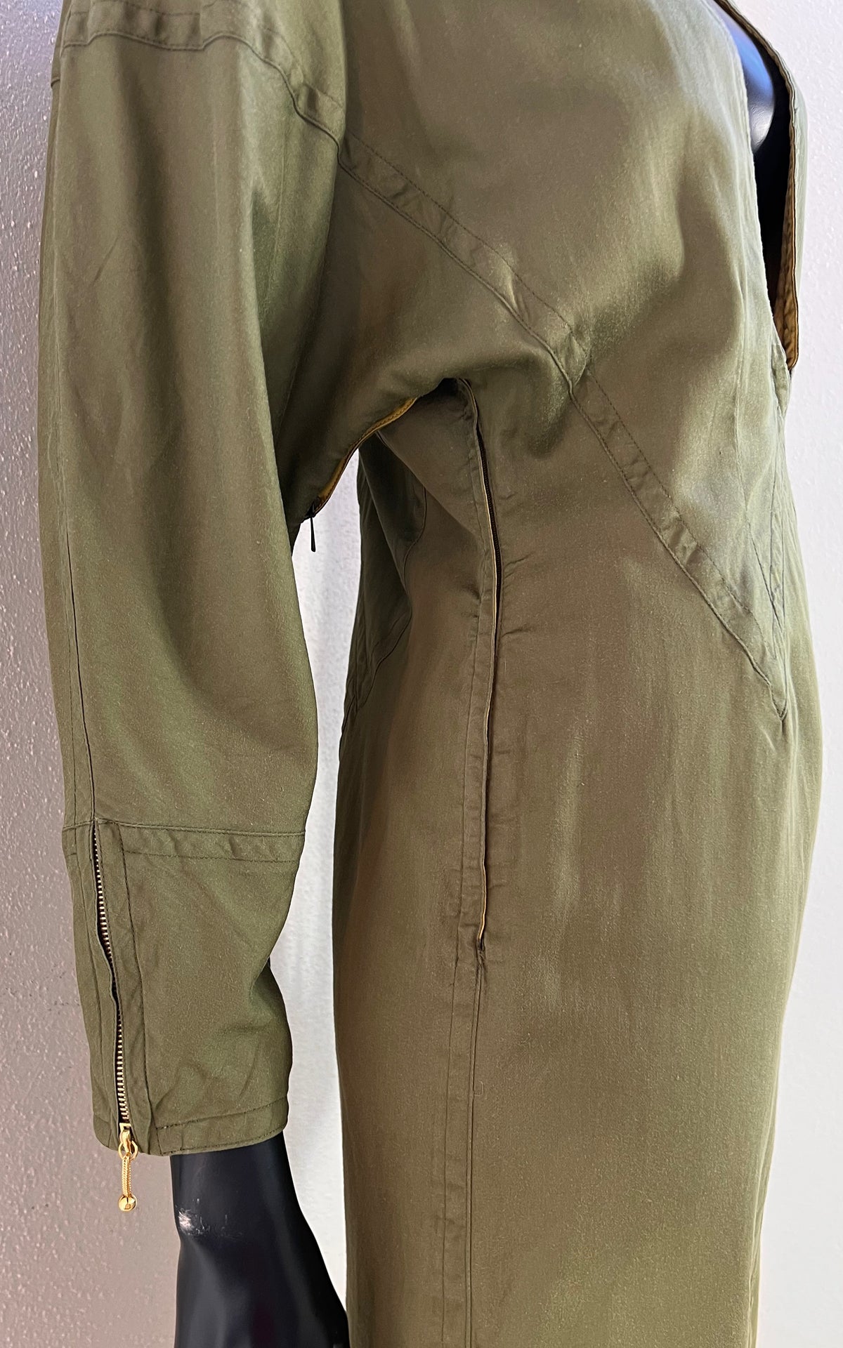 Vintage Jil Sander Olive Green Cotton Dress with Geometric Seaming