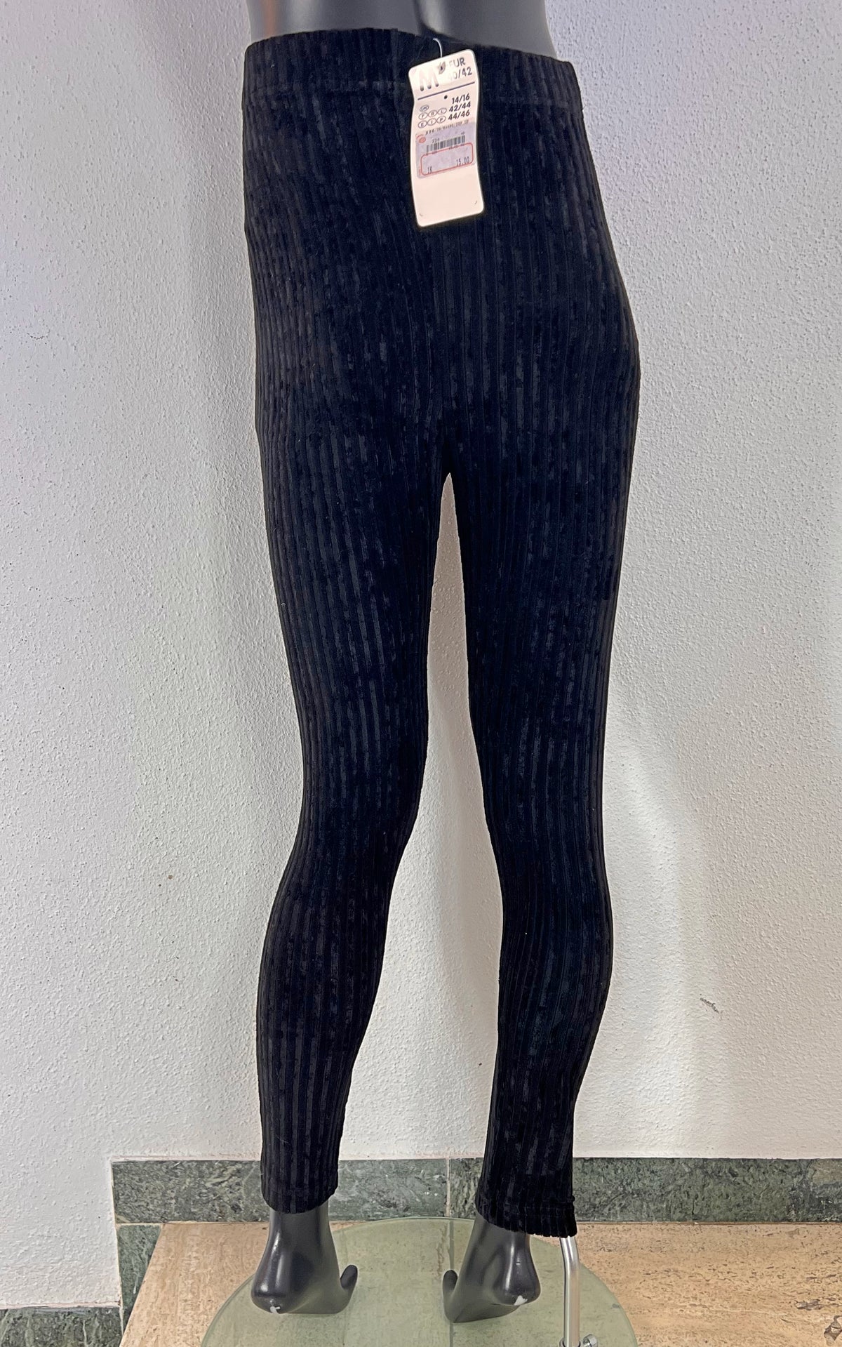 Vintage 90s Deadstock Black Ribbed Velvet Stretch Leggings