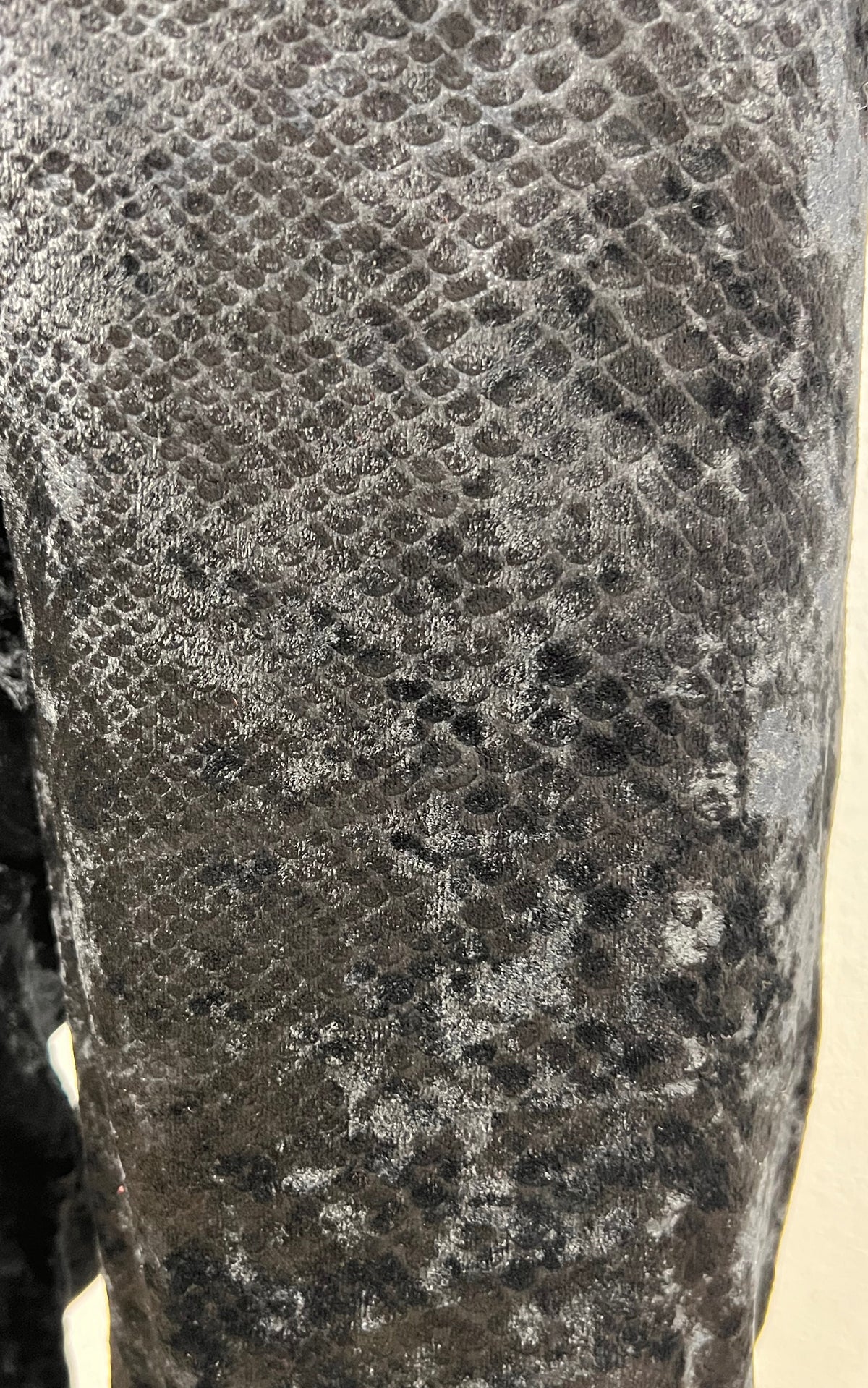 Vintage Black Velvet Leggings with Tonal Snakeskin Pattern