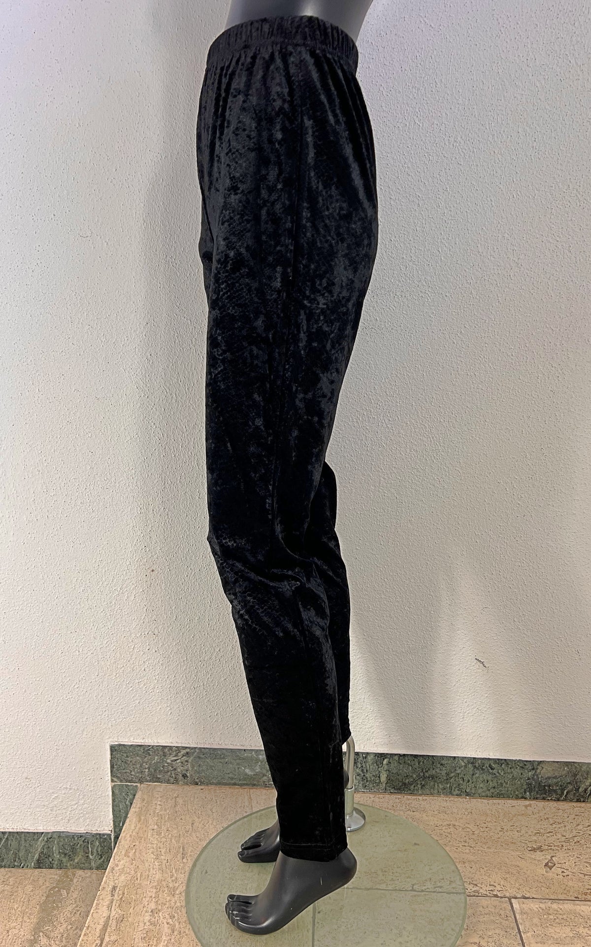 Vintage Black Velvet Leggings with Tonal Snakeskin Pattern